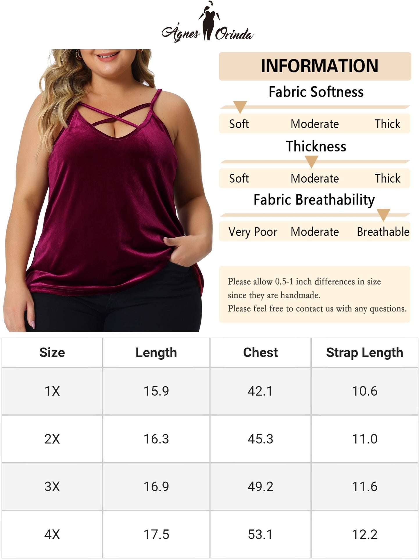 Women Plus Size Camis Criss Cross V Neck Spaghetti Strap Cami Velvet Tank Top
