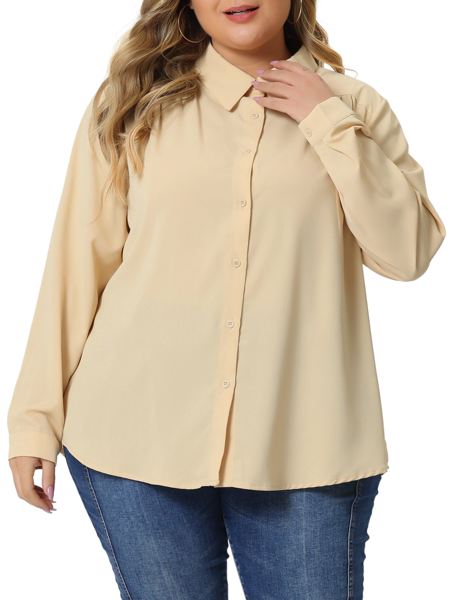 Women Plus Size Shirt Classic-Fit Button Down Long Sleeve Business Office Top