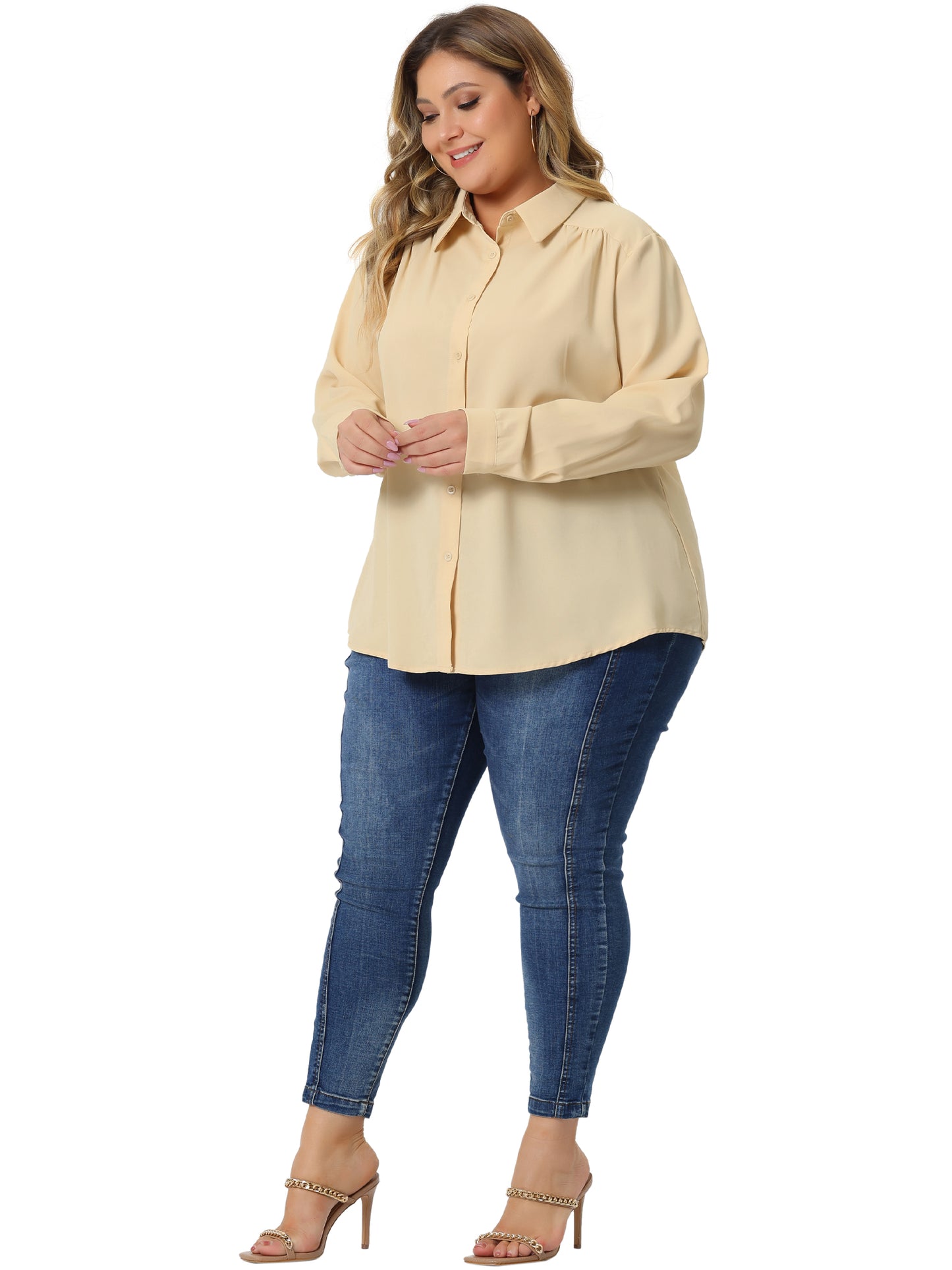 Women Plus Size Shirt Classic-Fit Button Down Long Sleeve Business Office Top