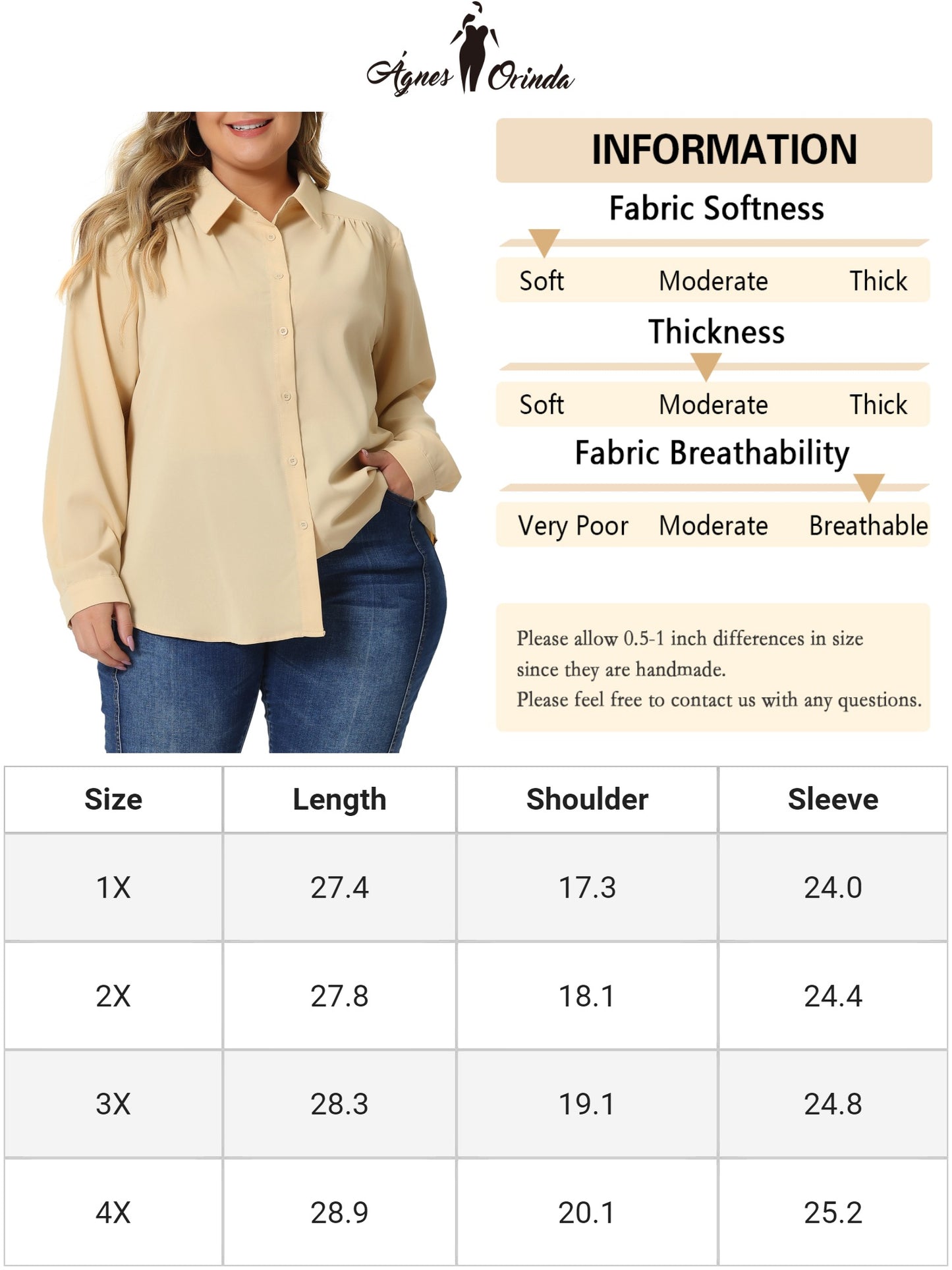 Women Plus Size Shirt Classic-Fit Button Down Long Sleeve Business Office Top