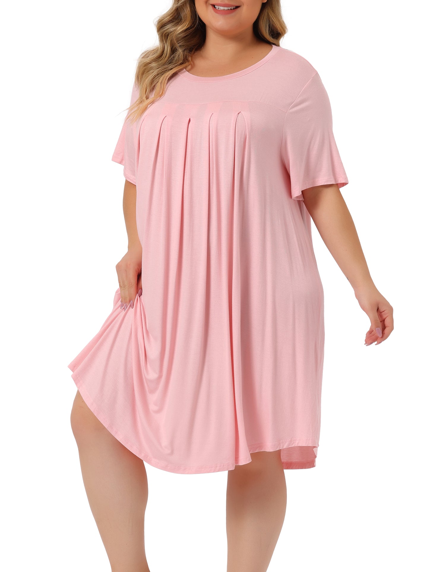 Women Plus Size Nightgown Short Sleeve Round Neck Pajama Nightshirt