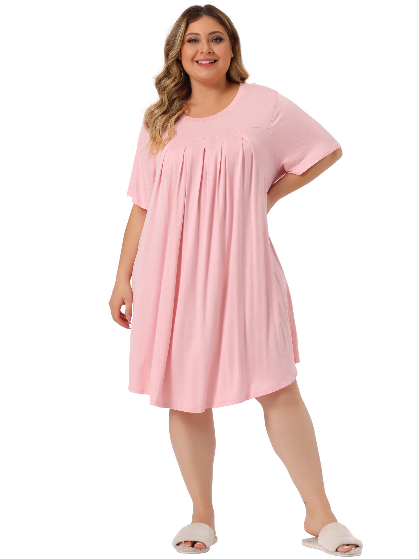Women Plus Size Nightgown Short Sleeve Round Neck Pajama Nightshirt