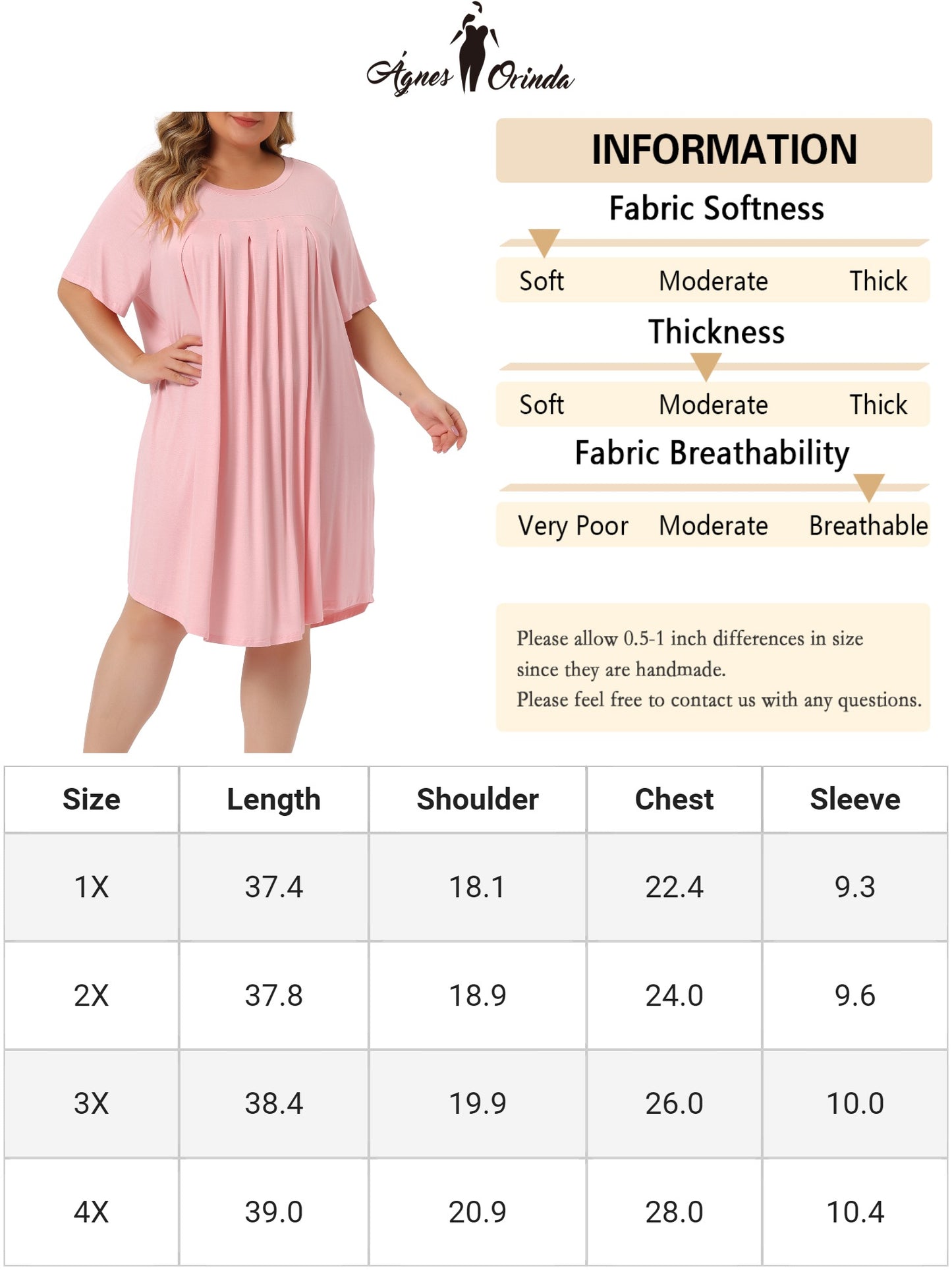 Women Plus Size Nightgown Short Sleeve Round Neck Pajama Nightshirt