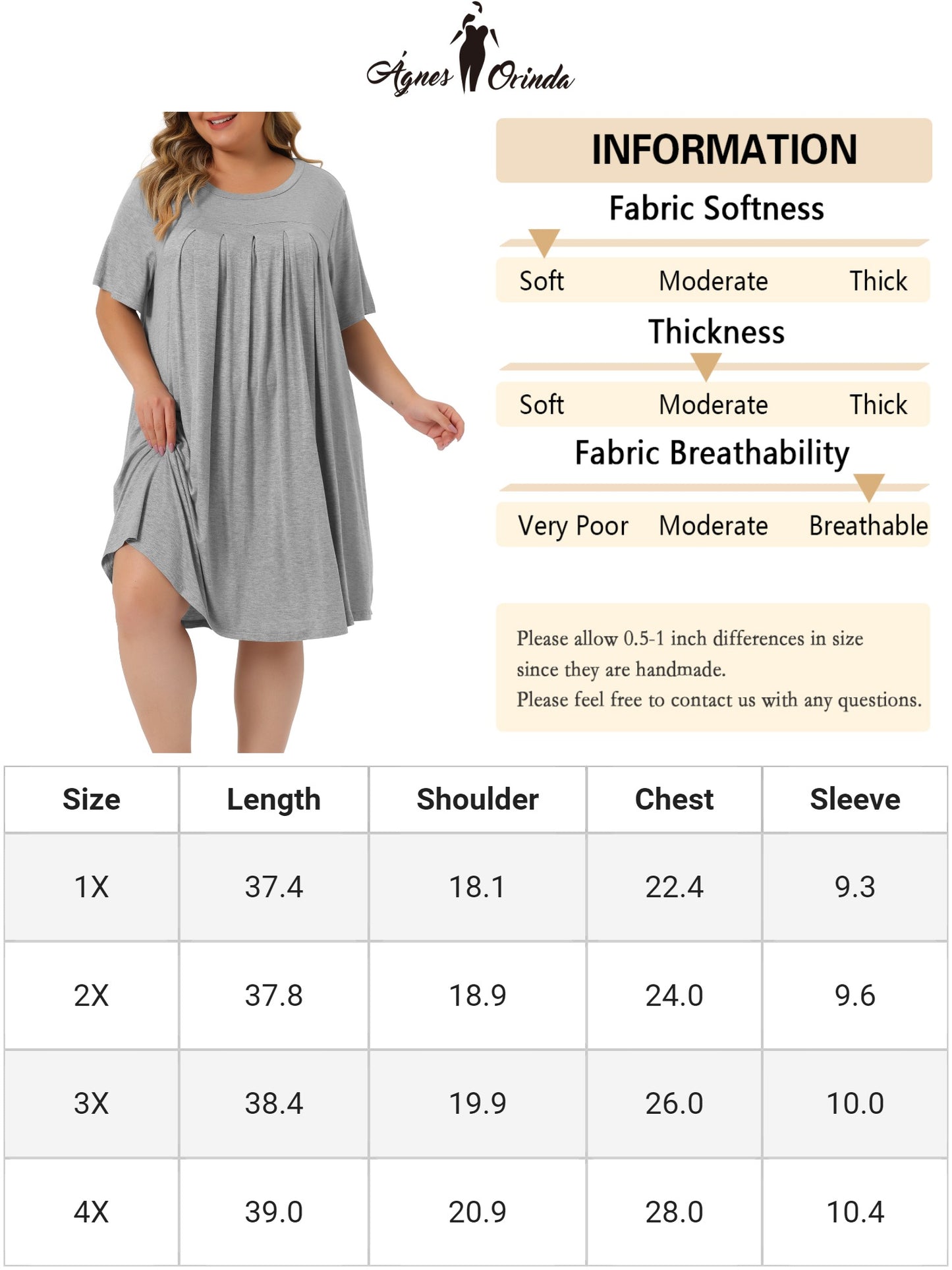Women Plus Size Nightgown Short Sleeve Round Neck Pajama Nightshirt