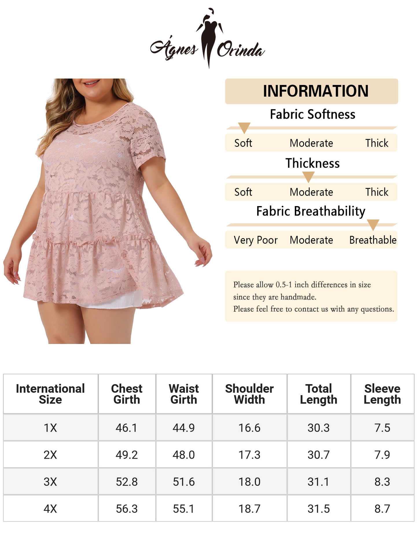 Women Plus Size Babydolls Blouse Lace Allover Short Sleeve Tiered Peplum Top