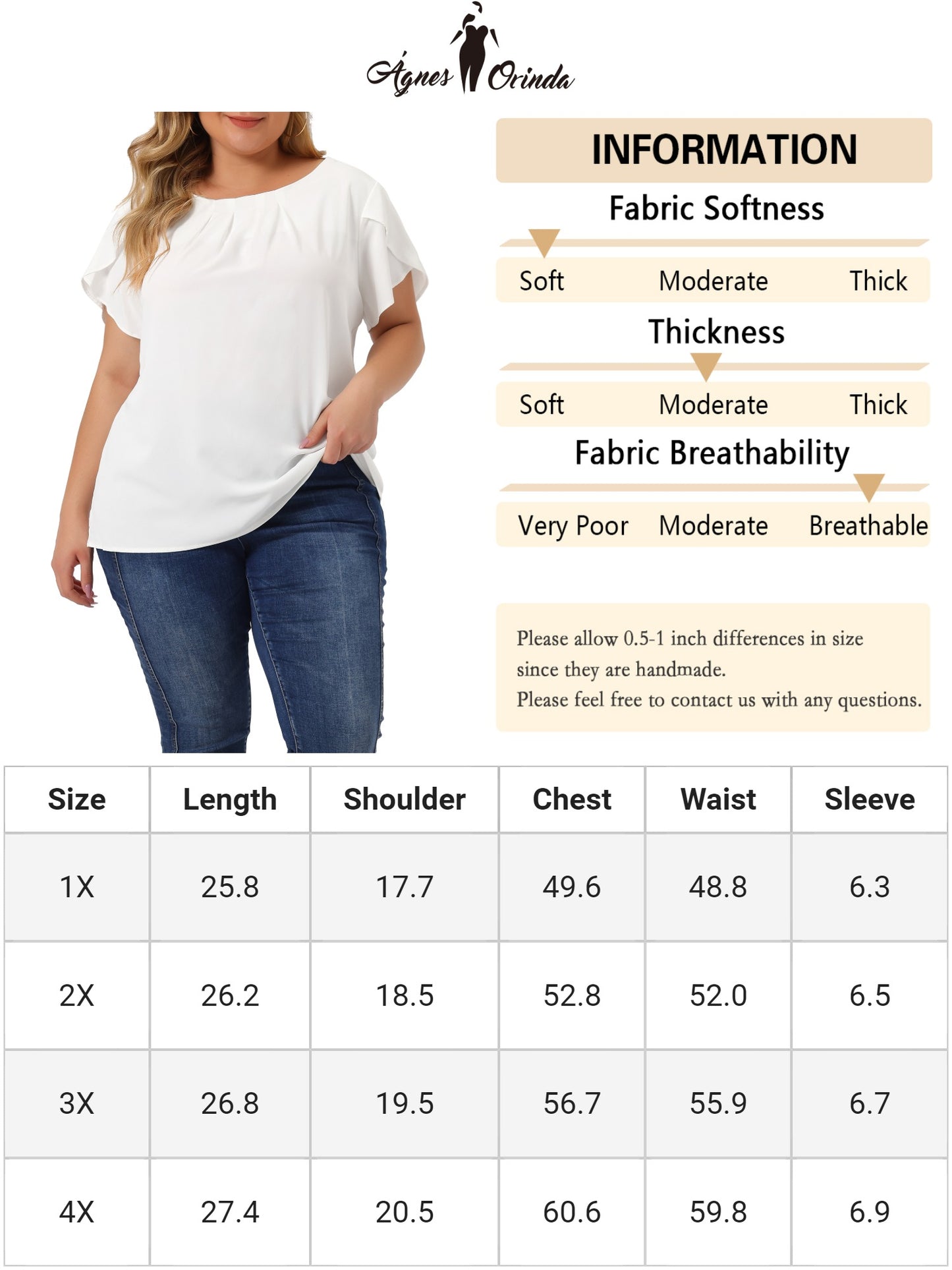Women Plus Size Work Top Round Neck Pleated Tulip Sleeves Blouse Summer Top