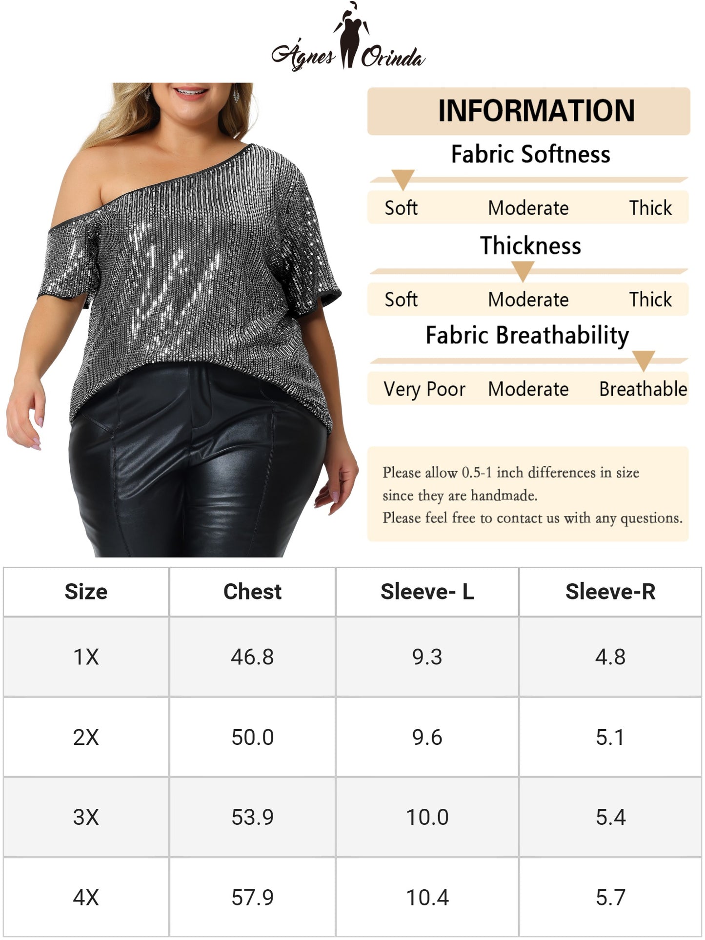 Women Plus Size Top One Shoulder Short Sleeve Metallic Blouses Party Sequin Top