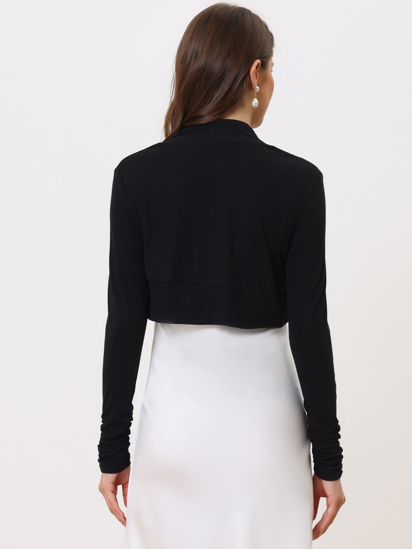 Women's Elegant Bolero Shrug Ruched Long Sleeve Open Front Cropped Cardigan