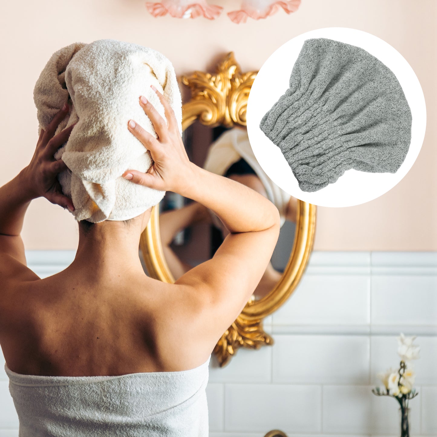 Charcoal Fiber Hair Drying Towel Strong Absorbent Lightweight Dry Cap Gray