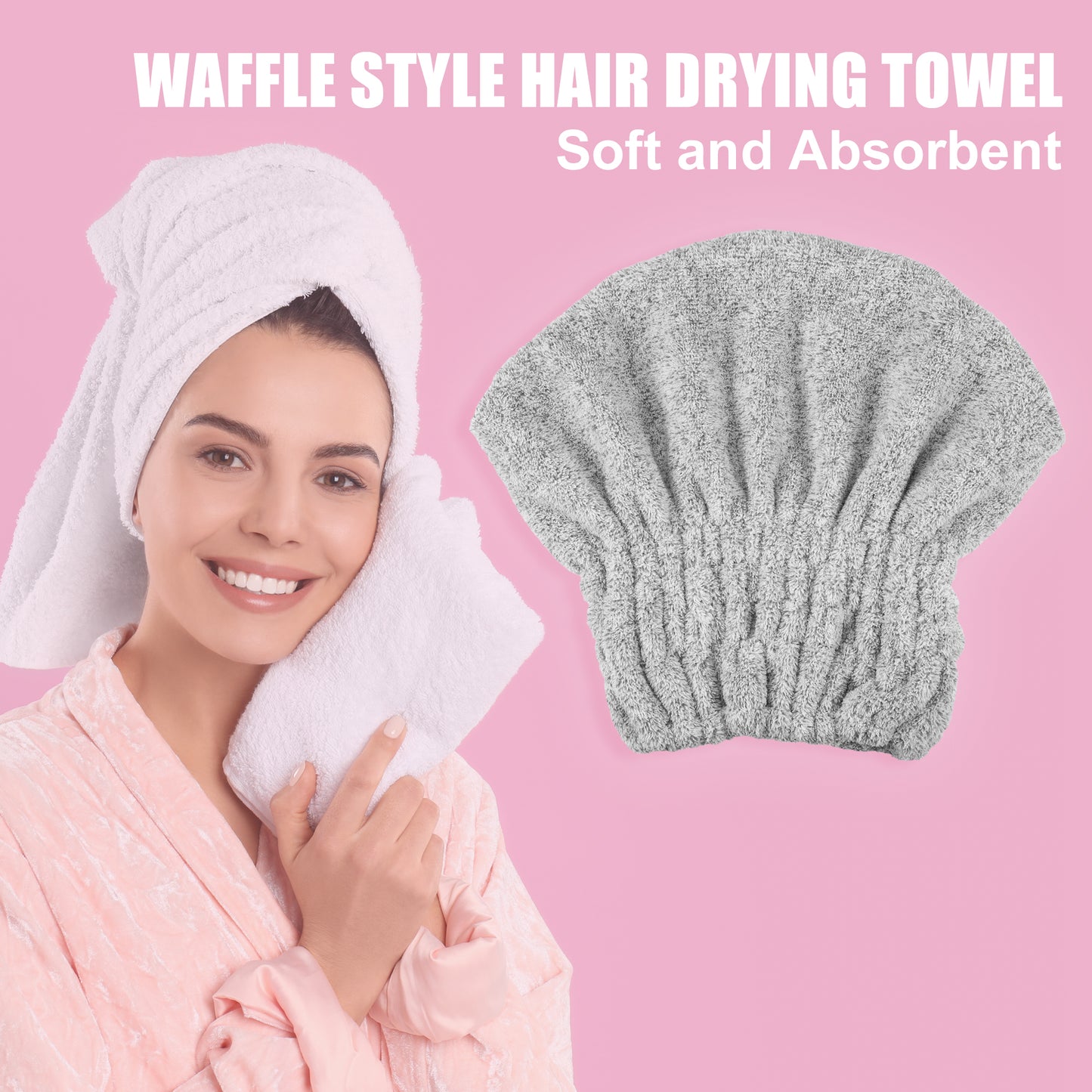 Charcoal Fiber Hair Drying Towel Strong Absorbent Lightweight Dry Cap Light Gray