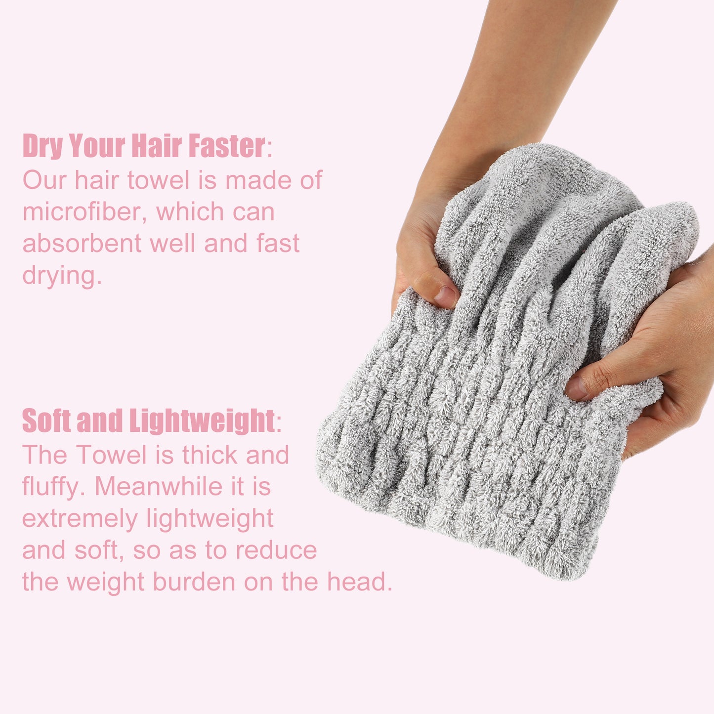 Charcoal Fiber Hair Drying Towel Strong Absorbent Lightweight Dry Cap Light Gray