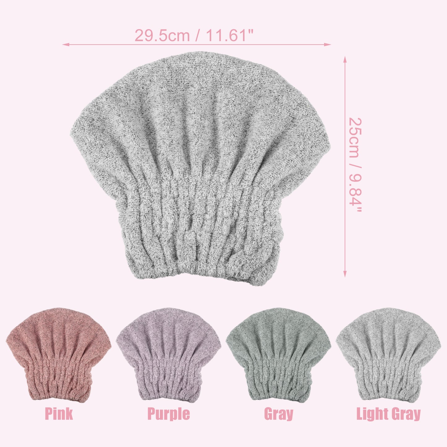 Charcoal Fiber Hair Drying Towel Strong Absorbent Lightweight Dry Cap Light Gray