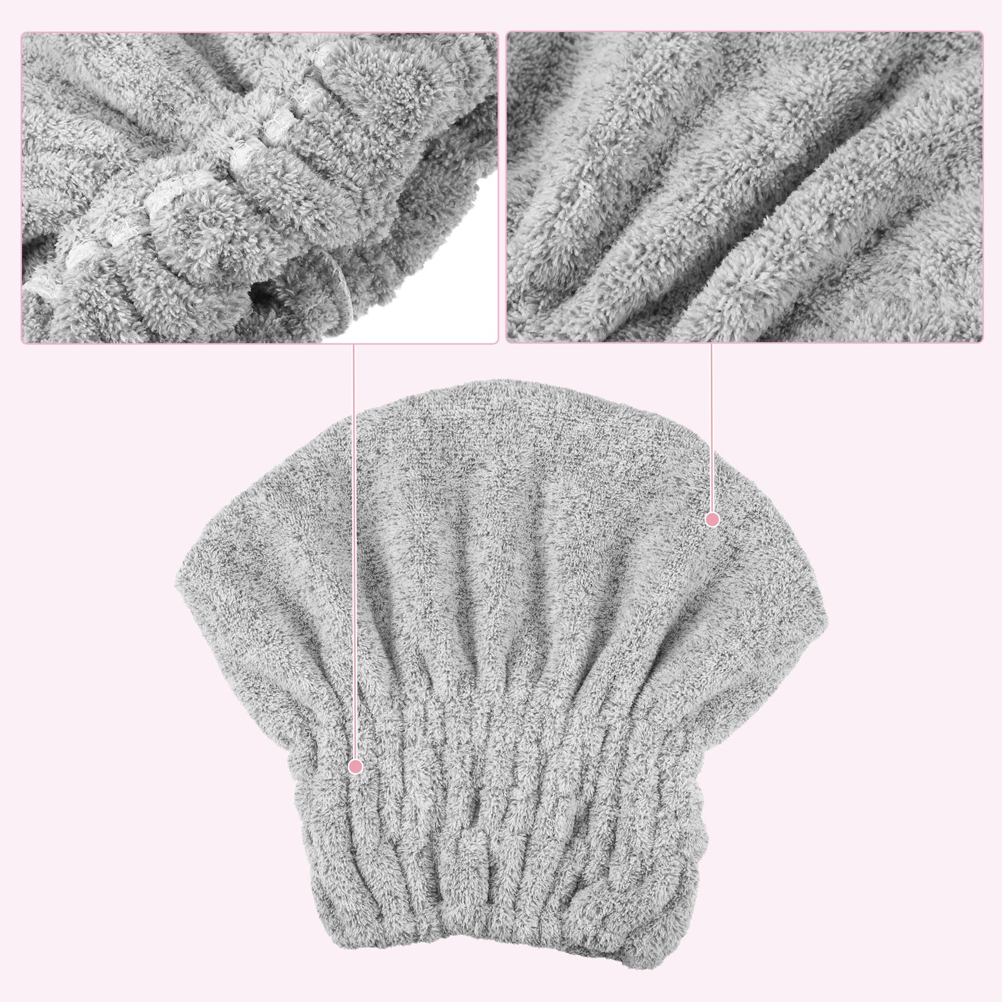 Charcoal Fiber Hair Drying Towel Strong Absorbent Lightweight Dry Cap Light Gray