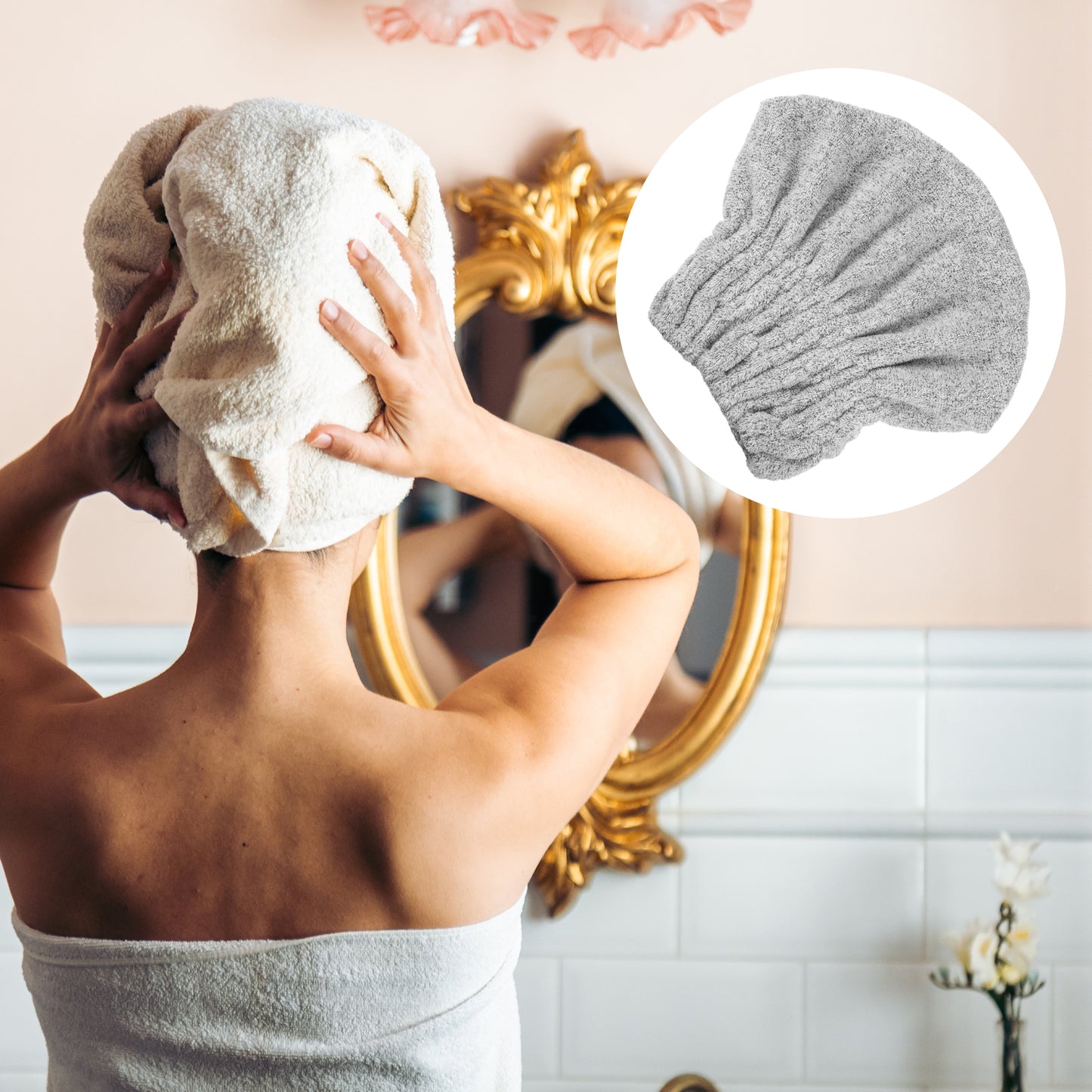 Charcoal Fiber Hair Drying Towel Strong Absorbent Lightweight Dry Cap Light Gray