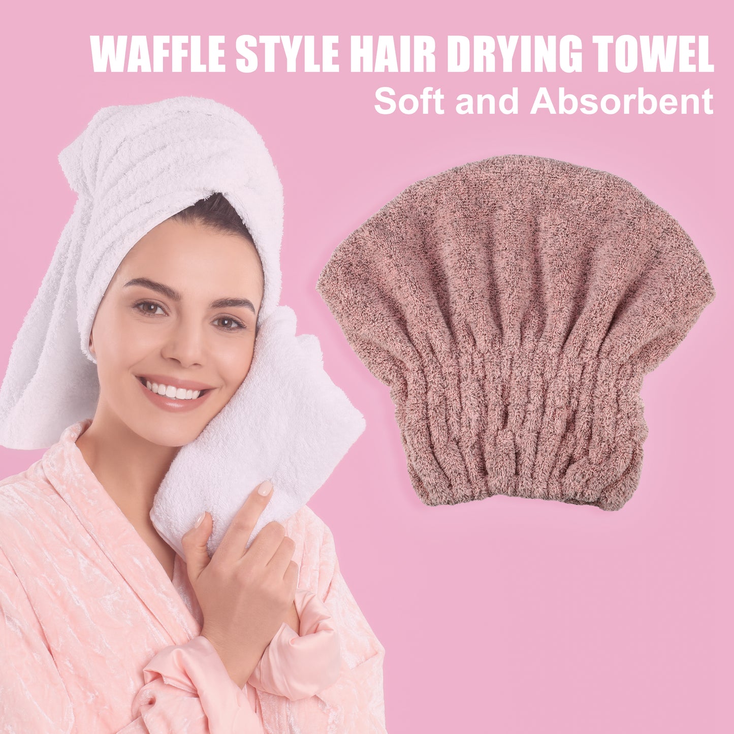 Charcoal Fiber Hair Drying Towel Strong Absorbent Lightweight Dry Cap Pink