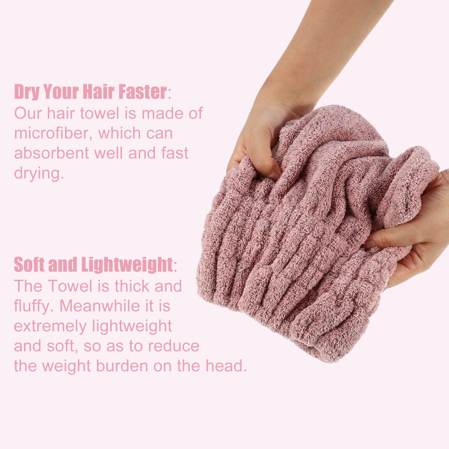 Charcoal Fiber Hair Drying Towel Strong Absorbent Lightweight Dry Cap Pink