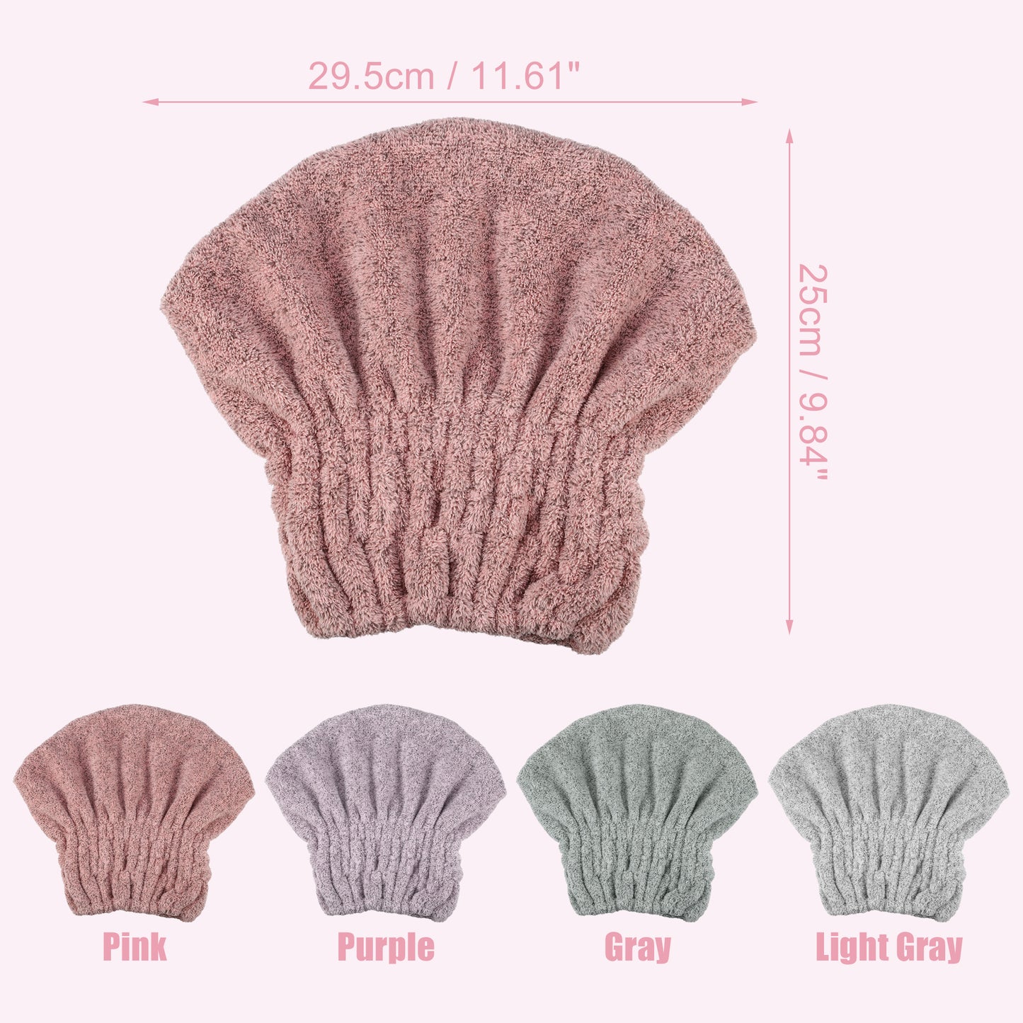 Charcoal Fiber Hair Drying Towel Strong Absorbent Lightweight Dry Cap Pink