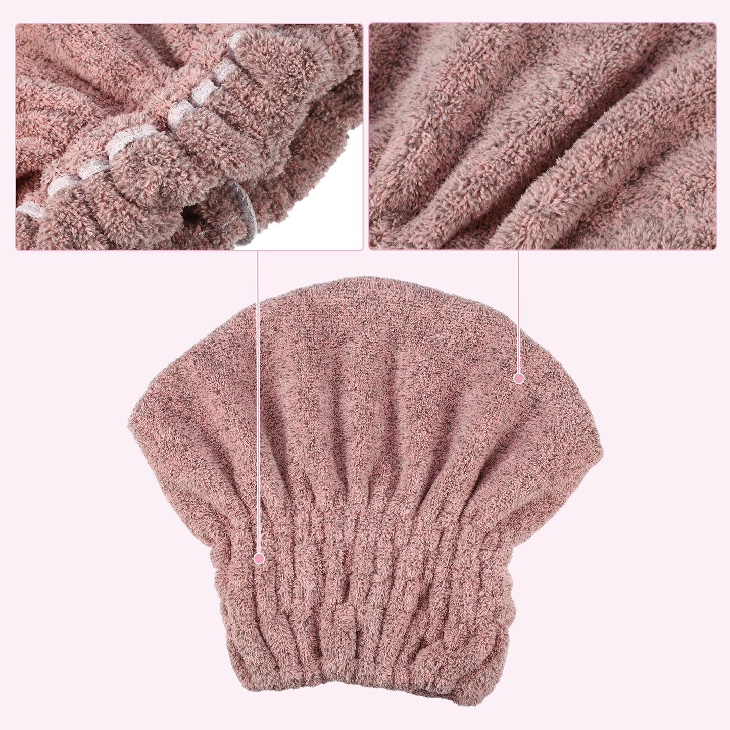 Charcoal Fiber Hair Drying Towel Strong Absorbent Lightweight Dry Cap Pink