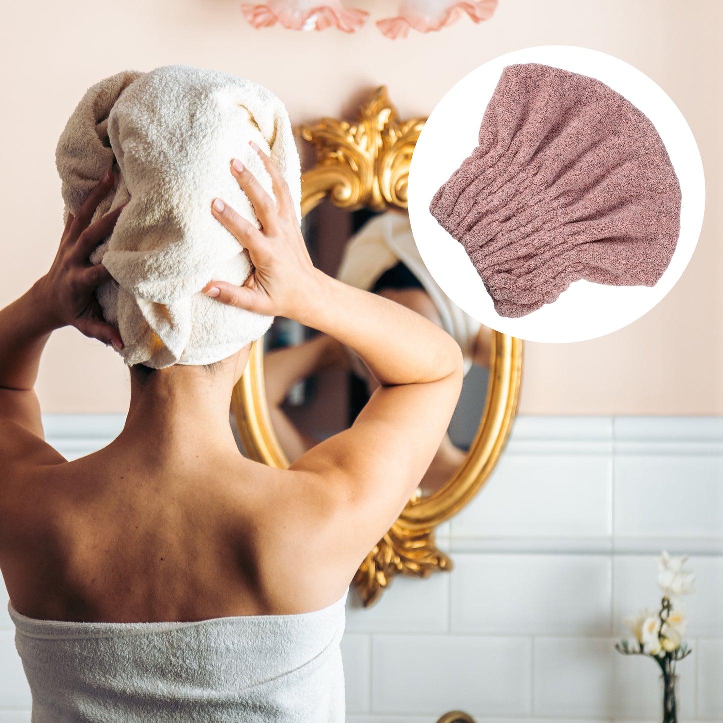 Charcoal Fiber Hair Drying Towel Strong Absorbent Lightweight Dry Cap Pink