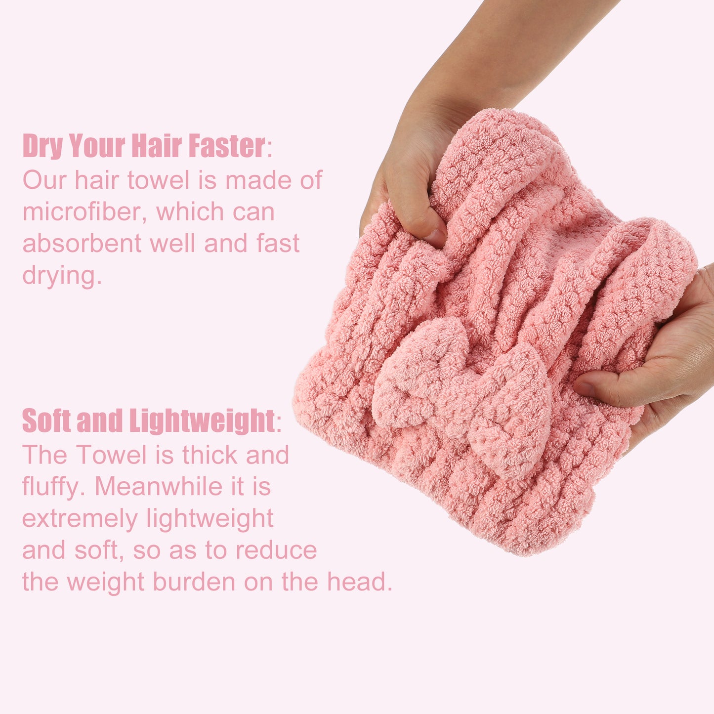 2 Pcs Nylon Coral Fleece Hair Towel Quick Drying Absorbent Dry Cap Beige, Pink