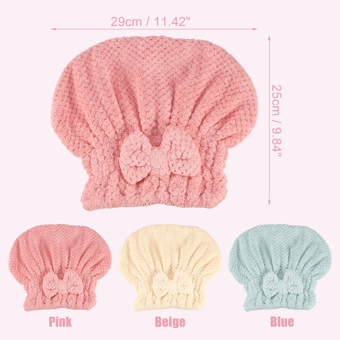 2 Pcs Nylon Coral Fleece Hair Towel Quick Drying Absorbent Dry Cap Beige, Pink