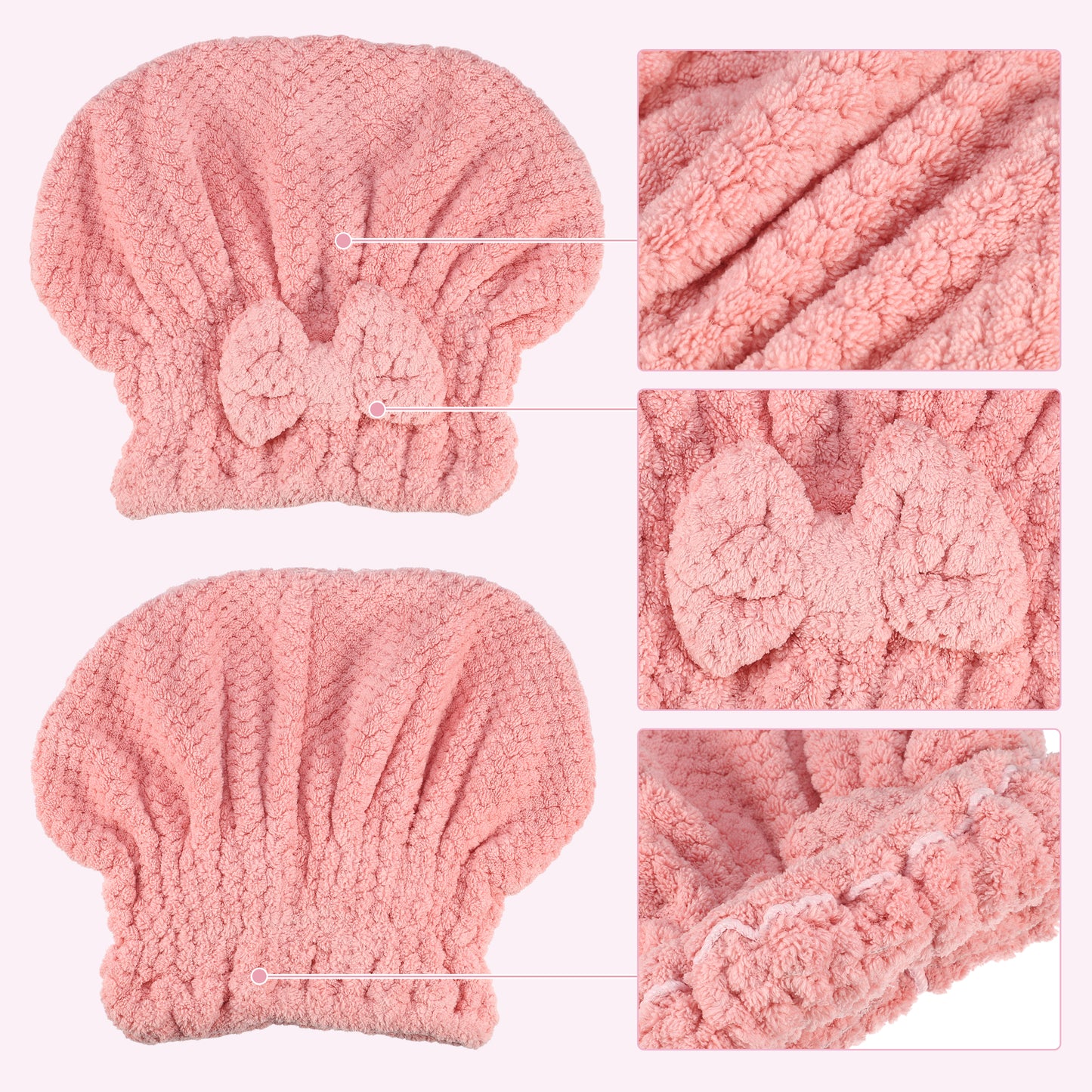 2 Pcs Nylon Coral Fleece Hair Towel Quick Drying Absorbent Dry Cap Beige, Pink