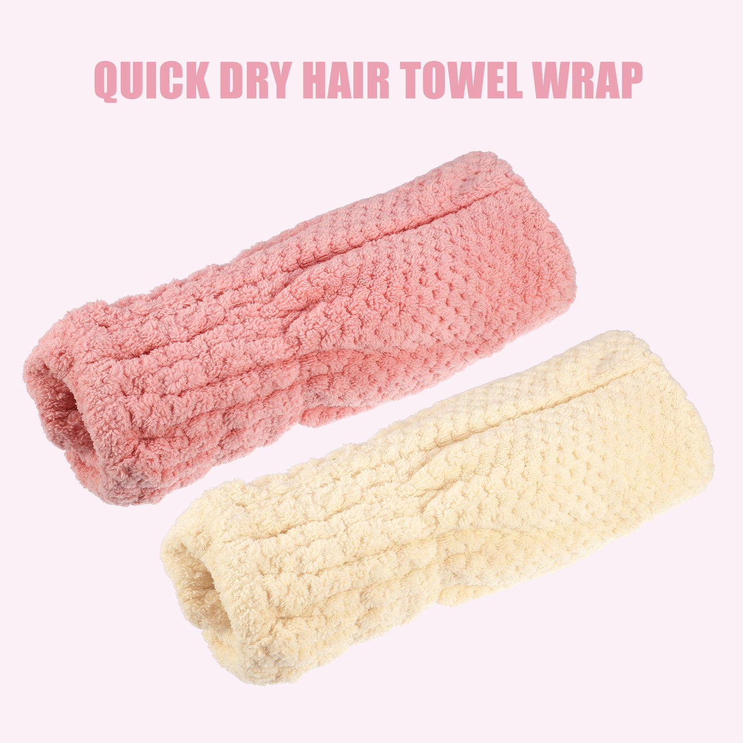 2 Pcs Nylon Coral Fleece Hair Towel Quick Drying Absorbent Dry Cap Beige, Pink