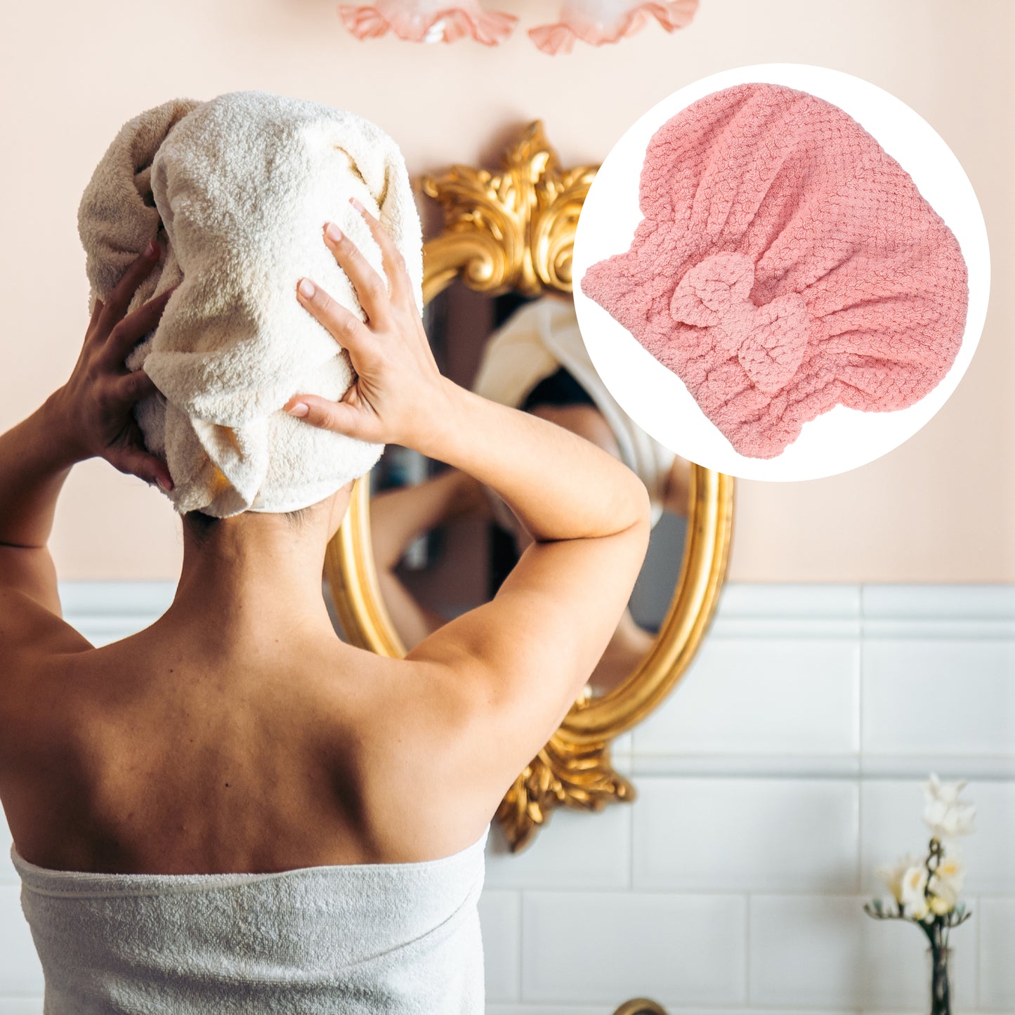 2 Pcs Nylon Coral Fleece Hair Towel Quick Drying Absorbent Dry Cap Beige, Pink