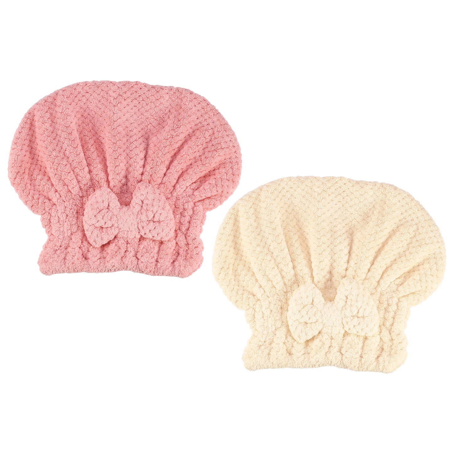 2 Pcs Nylon Coral Fleece Hair Towel Quick Drying Absorbent Dry Cap Beige, Pink