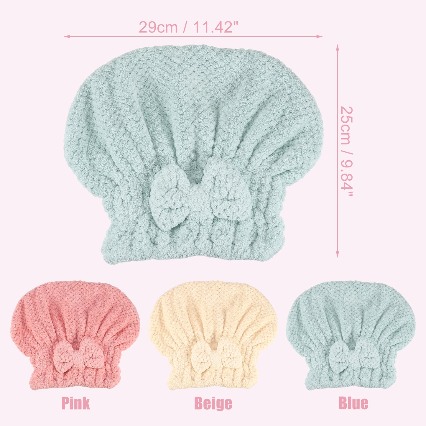 2 Pcs Nylon Coral Fleece Hair Towel Quick Drying Absorbent Dry Cap Beige, Blue
