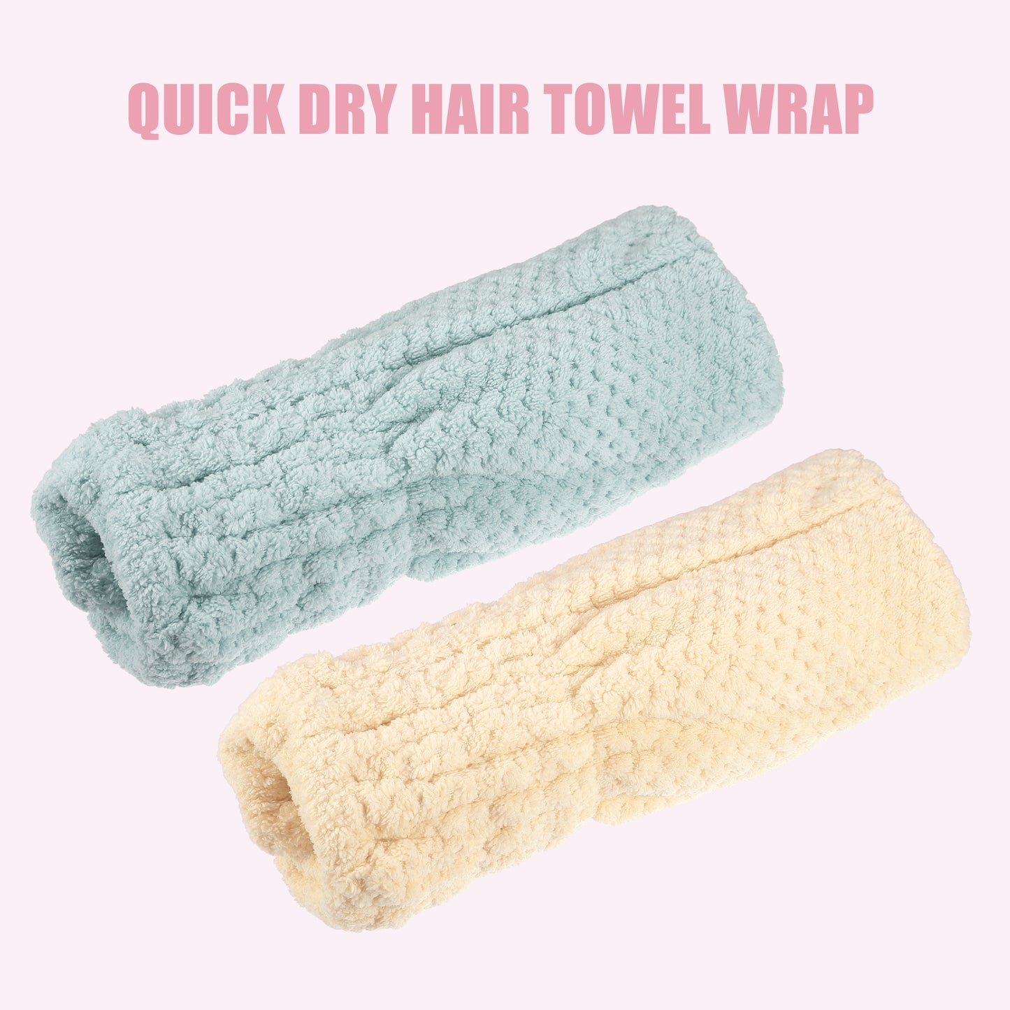 2 Pcs Nylon Coral Fleece Hair Towel Quick Drying Absorbent Dry Cap Beige, Blue