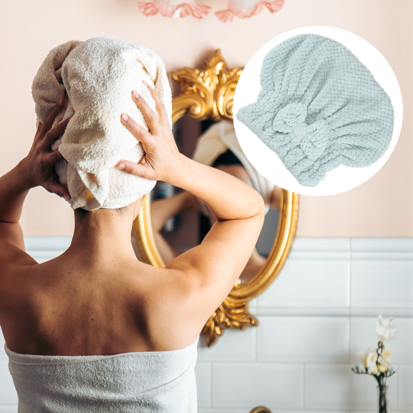 2 Pcs Nylon Coral Fleece Hair Towel Quick Drying Absorbent Dry Cap Beige, Blue