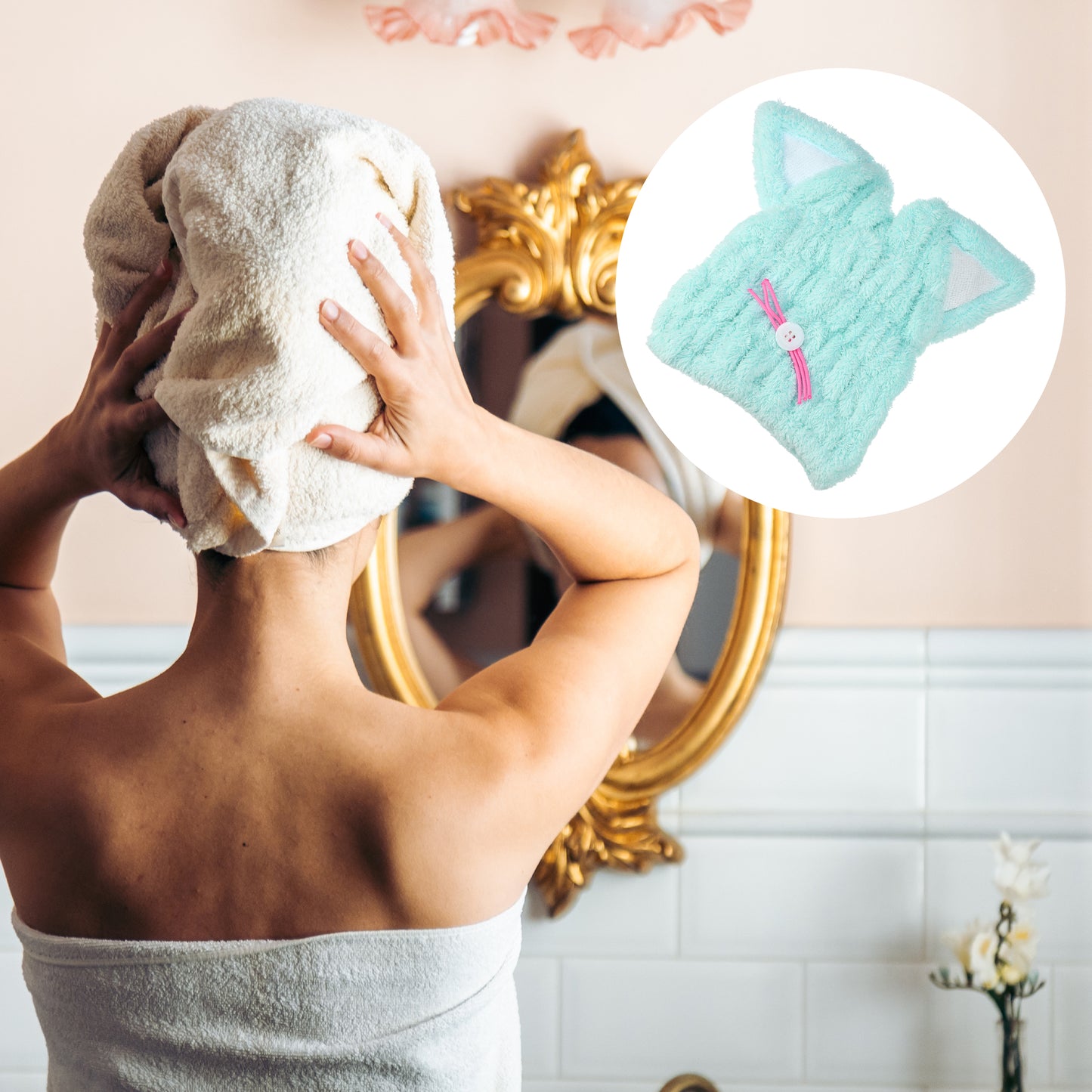 Cat Shape Cute Hair Drying Towel Dry Cap, Lightweight Strong Absorbent, Blue