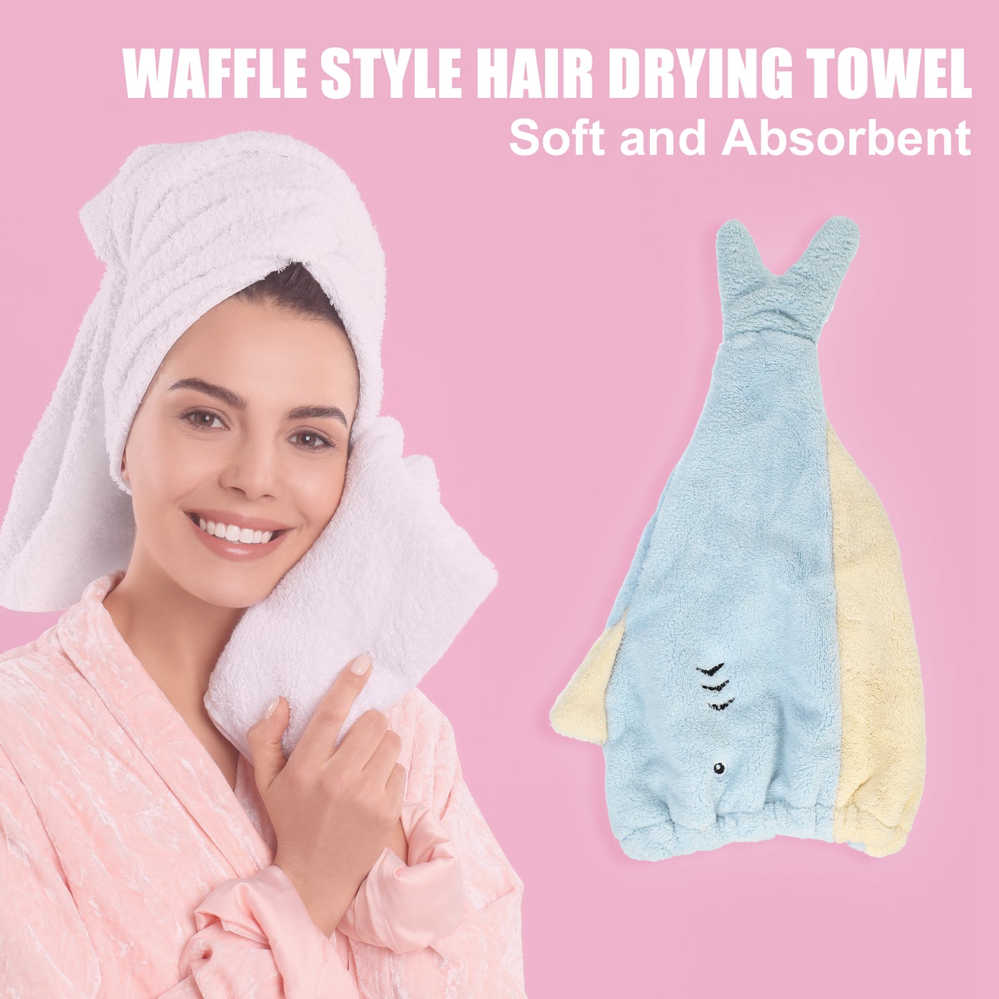 Teenager Hair Drying Towel Cute Cartoon Absorbent Dry Cap Towel Blue