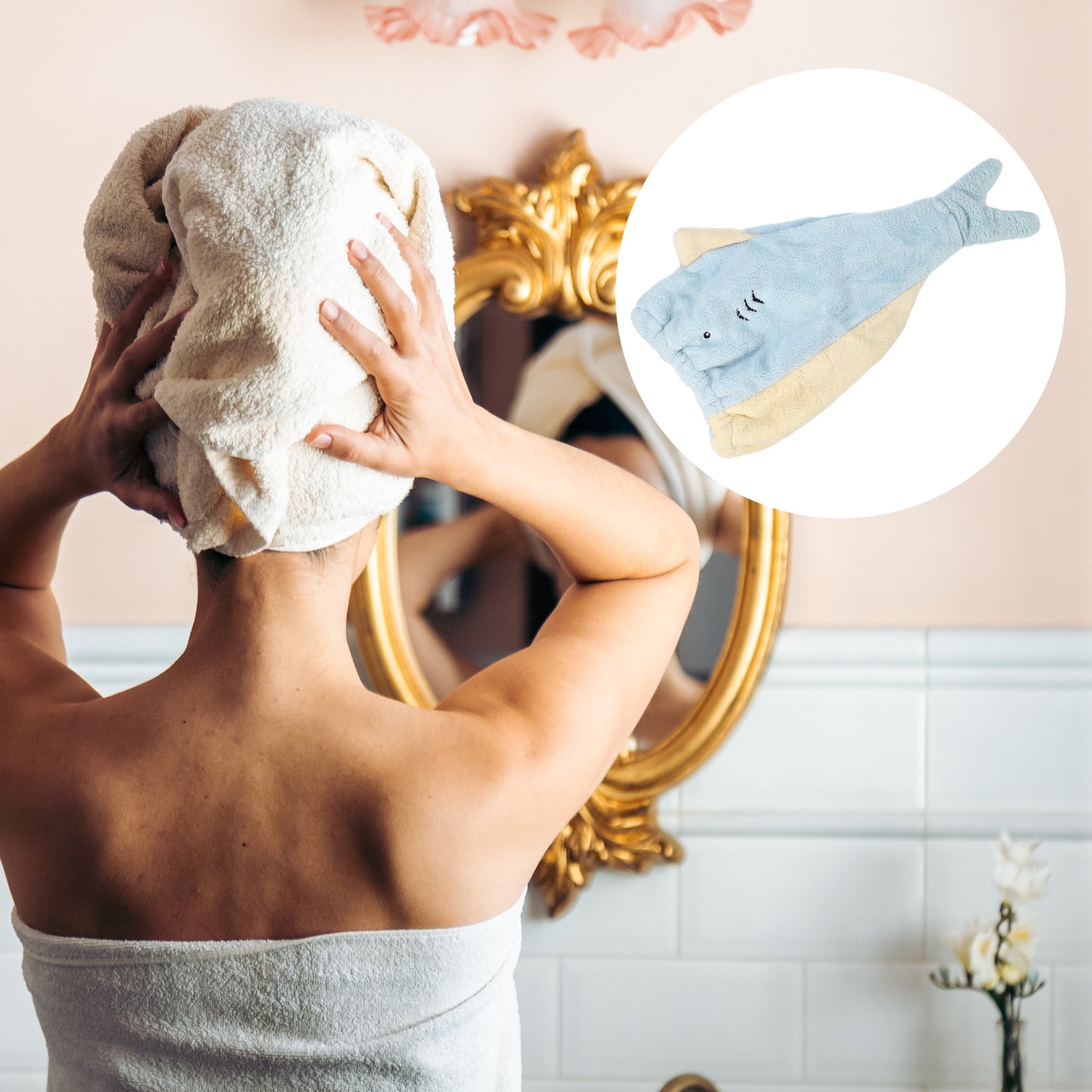 Teenager Hair Drying Towel Cute Cartoon Absorbent Dry Cap Towel Blue