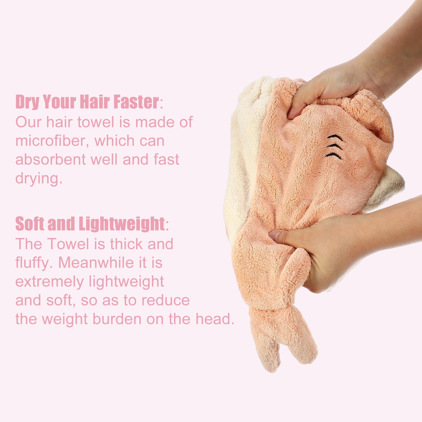 Teenager Hair Drying Towel Cute Cartoon Absorbent Dry Cap Towel Orange
