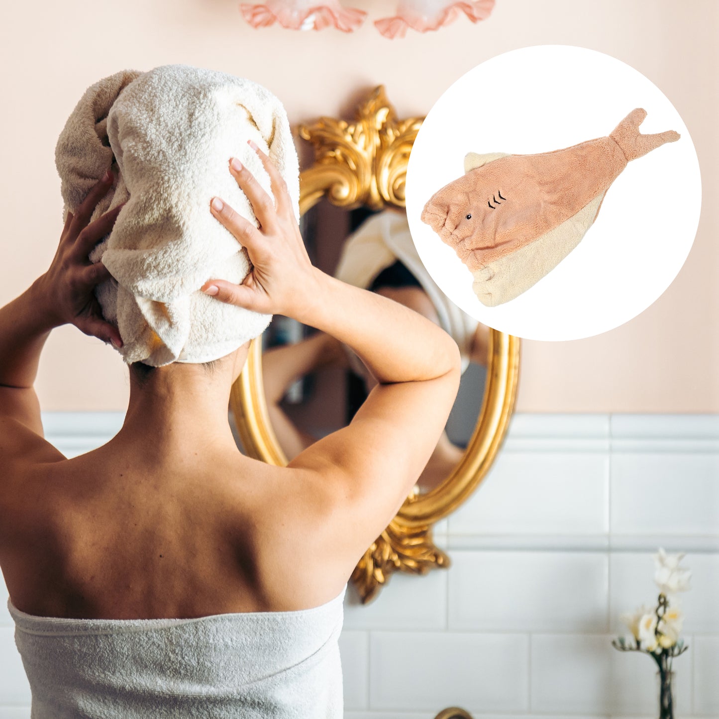 Teenager Hair Drying Towel Cute Cartoon Absorbent Dry Cap Towel Orange