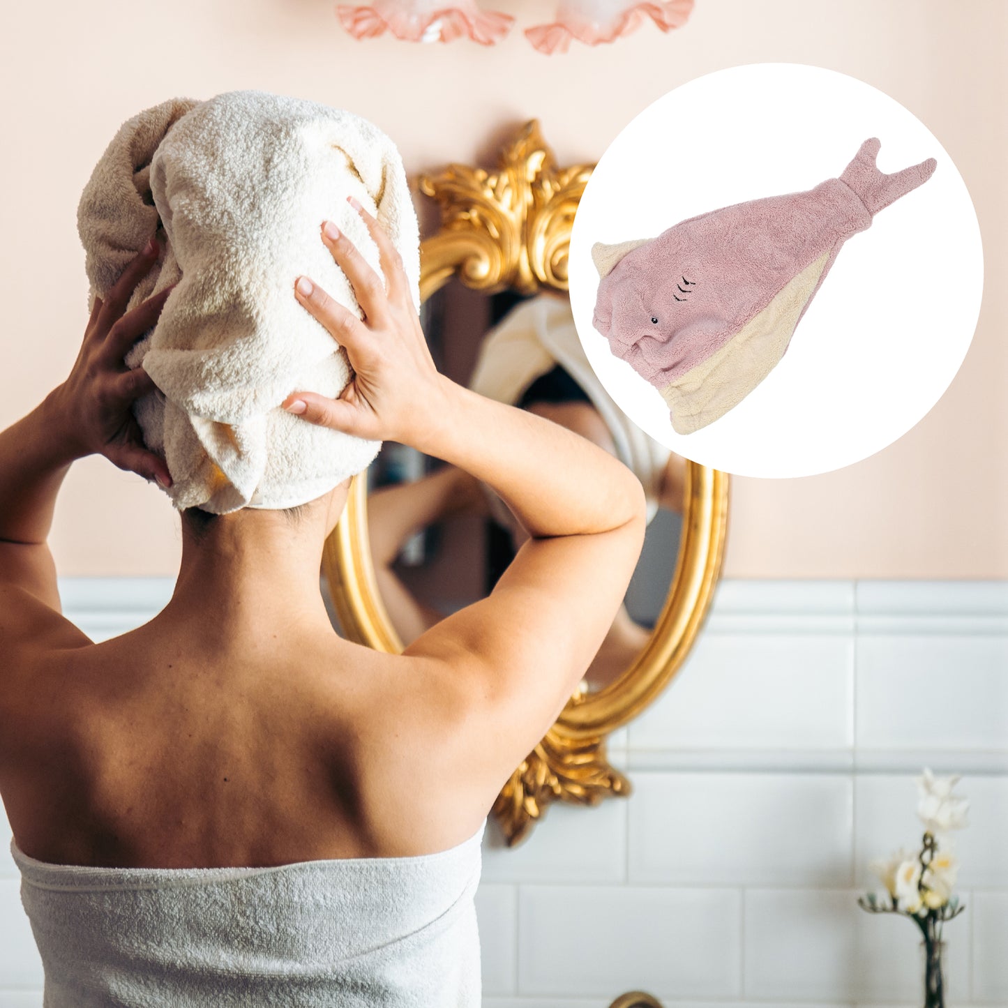 Teenager Hair Drying Towel Cute Cartoon Absorbent Dry Cap Towel Pink