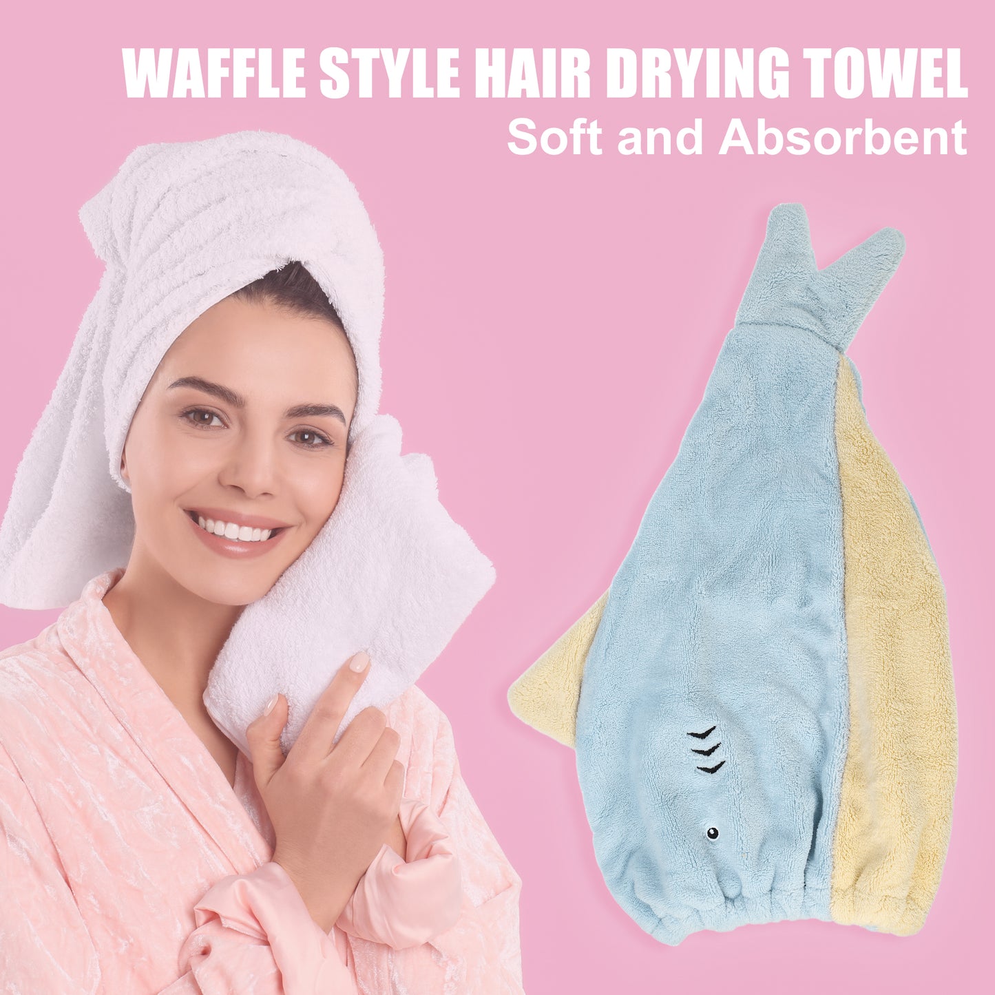 Shark Shaped Cute Hair Drying Towel Absorbent Dry Cap Towel Blue