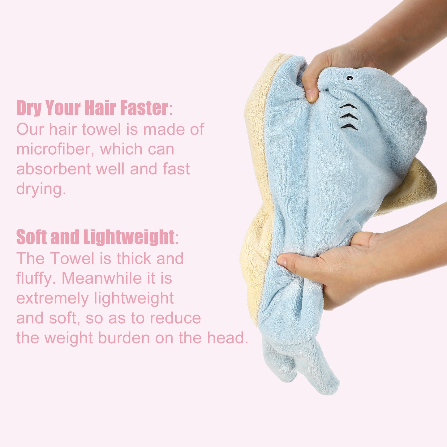 Shark Shaped Cute Hair Drying Towel Absorbent Dry Cap Towel Blue