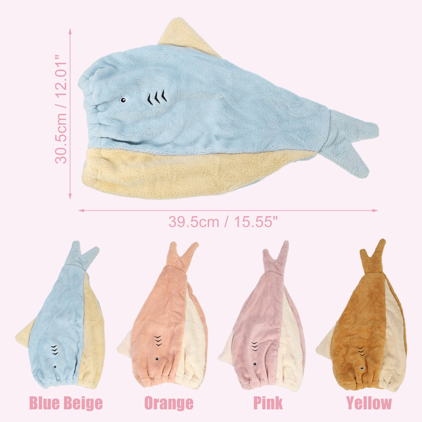 Shark Shaped Cute Hair Drying Towel Absorbent Dry Cap Towel Blue