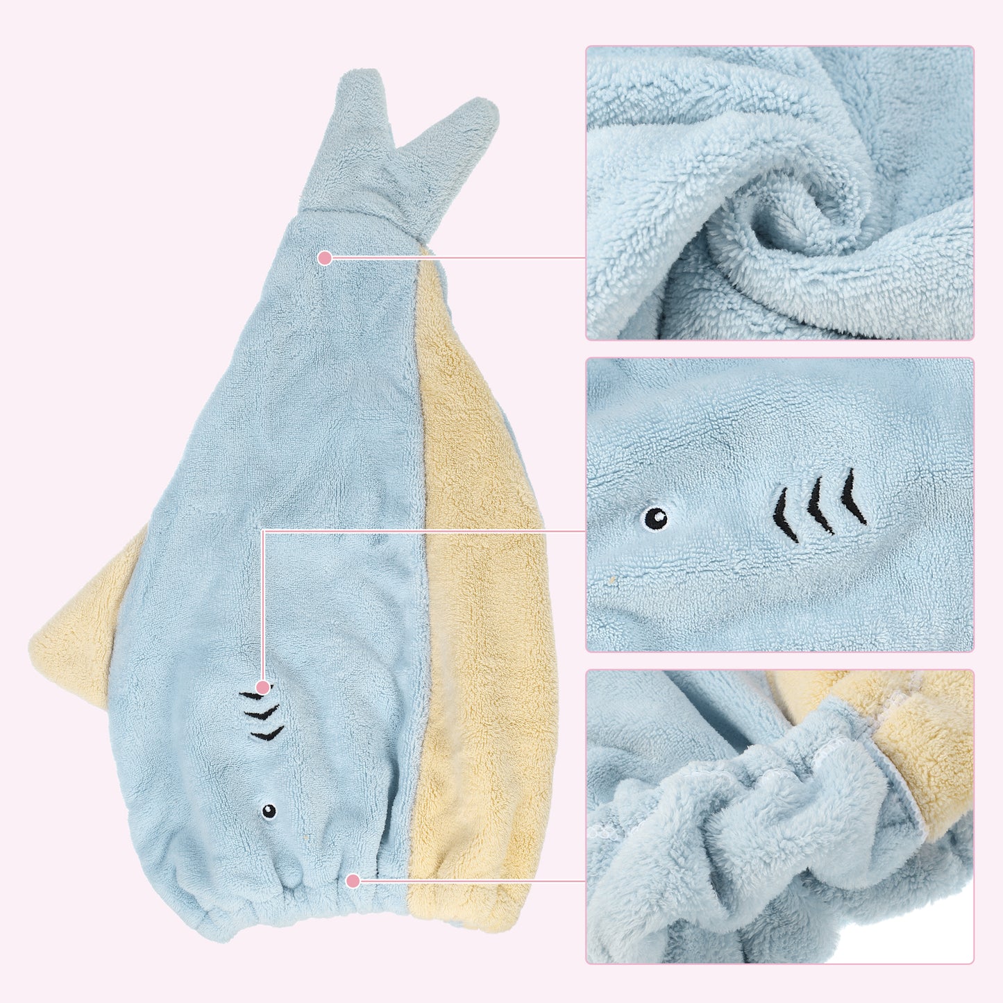 Shark Shaped Cute Hair Drying Towel Absorbent Dry Cap Towel Blue