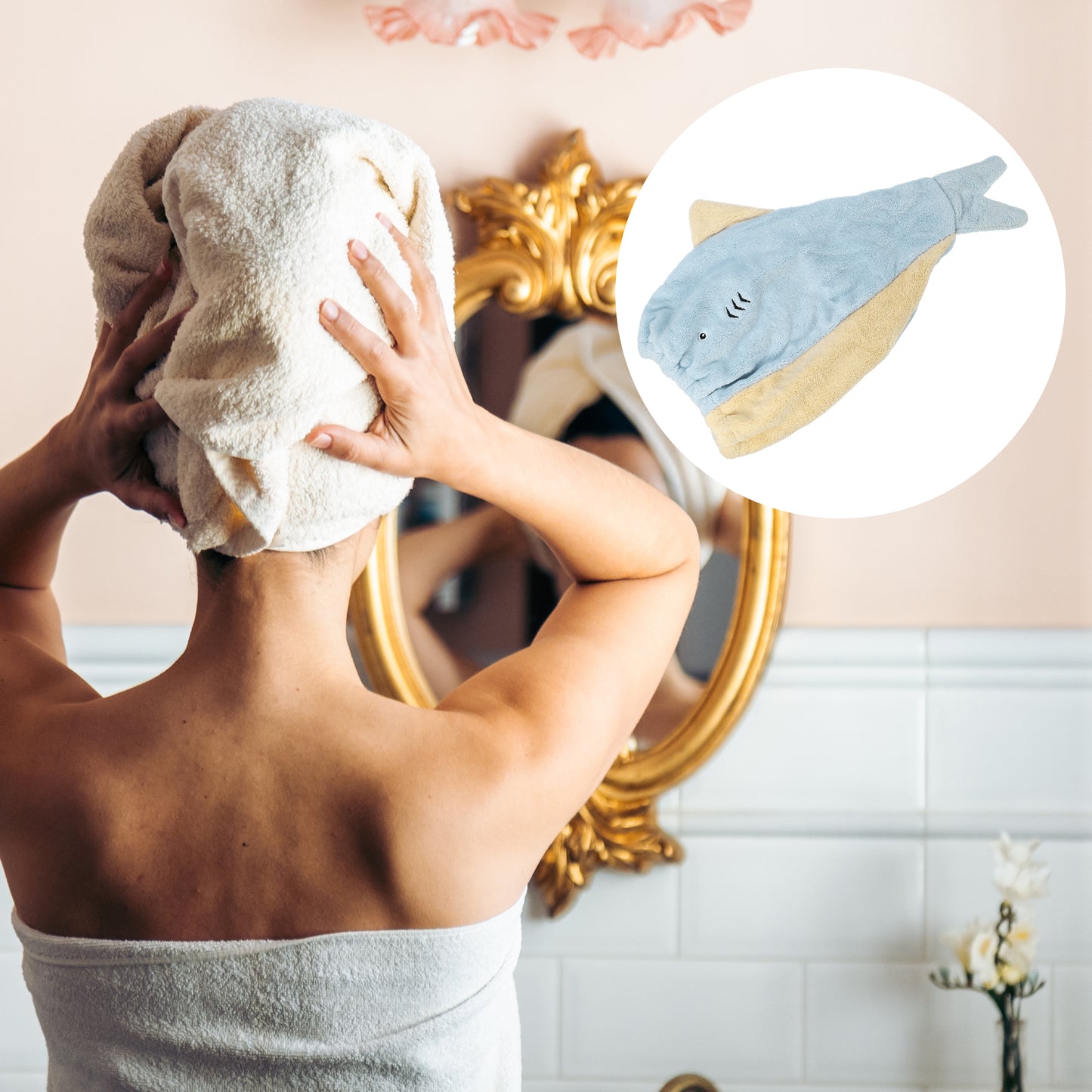 Shark Shaped Cute Hair Drying Towel Absorbent Dry Cap Towel Blue