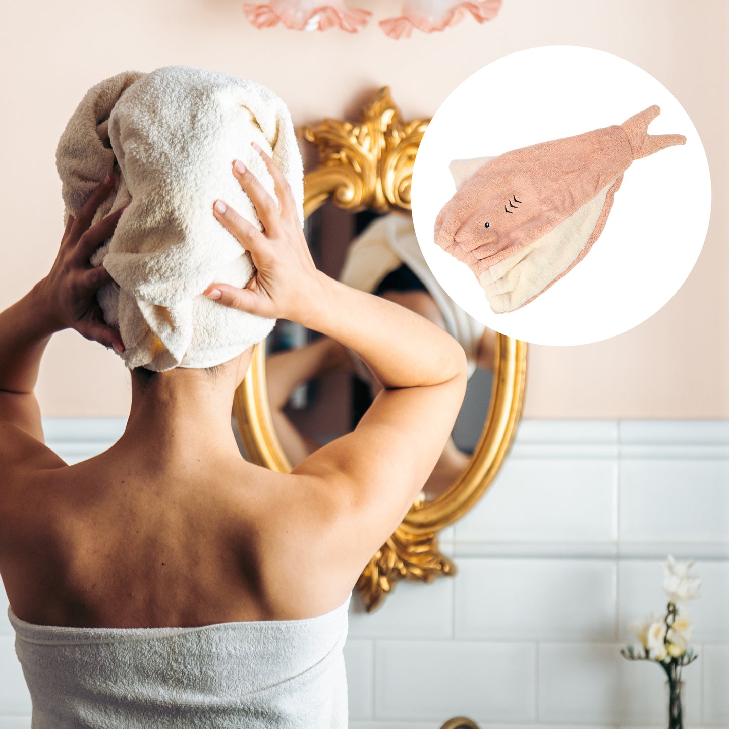 Shark Shaped Cute Hair Drying Towel Absorbent Dry Cap Towel Orange