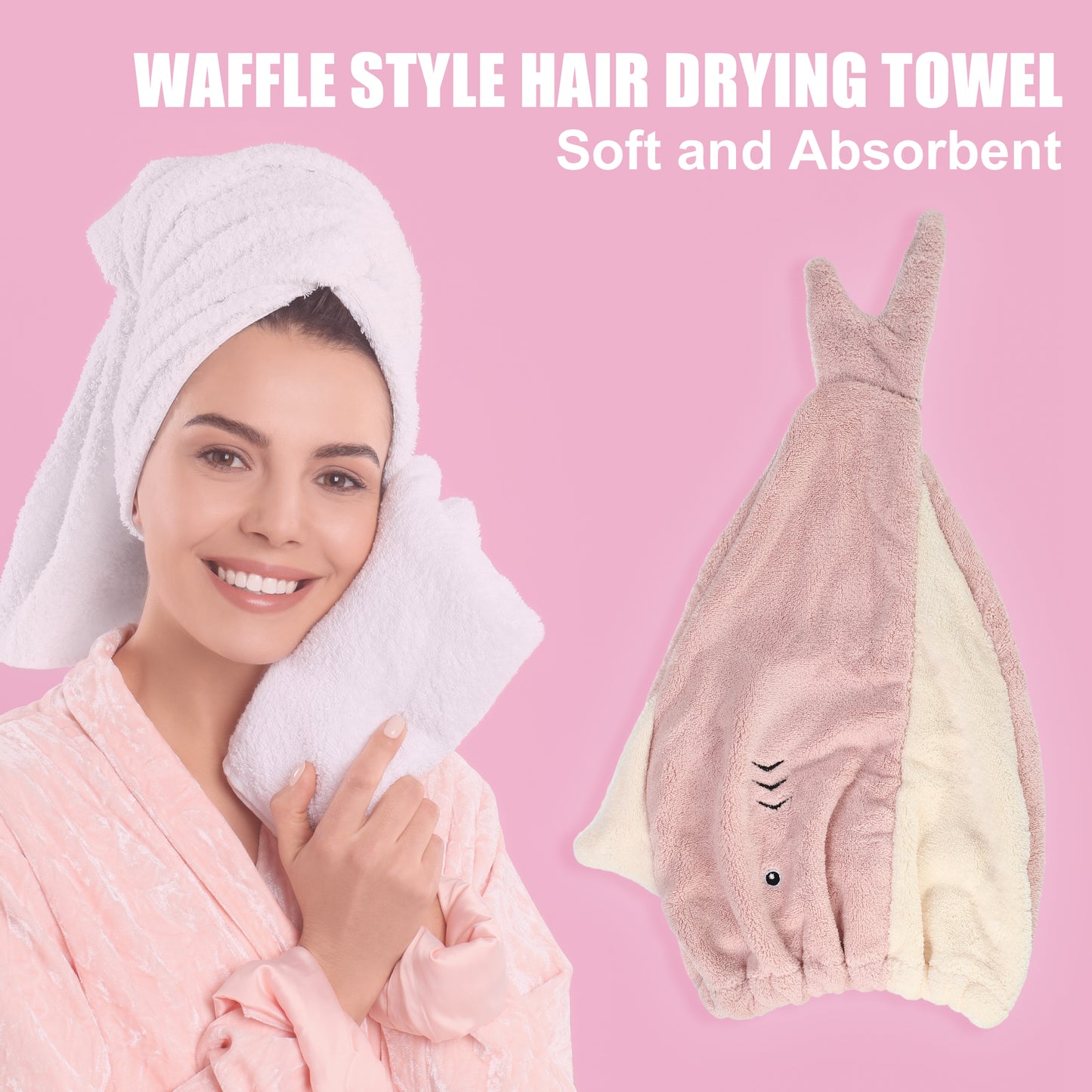 Shark Shaped Cute Hair Drying Towel Absorbent Dry Cap Towel Pink