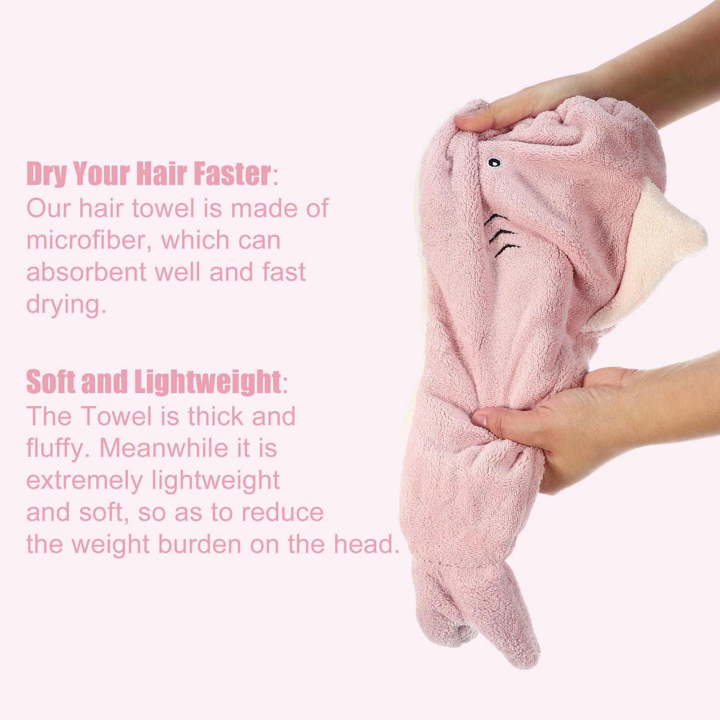 Shark Shaped Cute Hair Drying Towel Absorbent Dry Cap Towel Pink