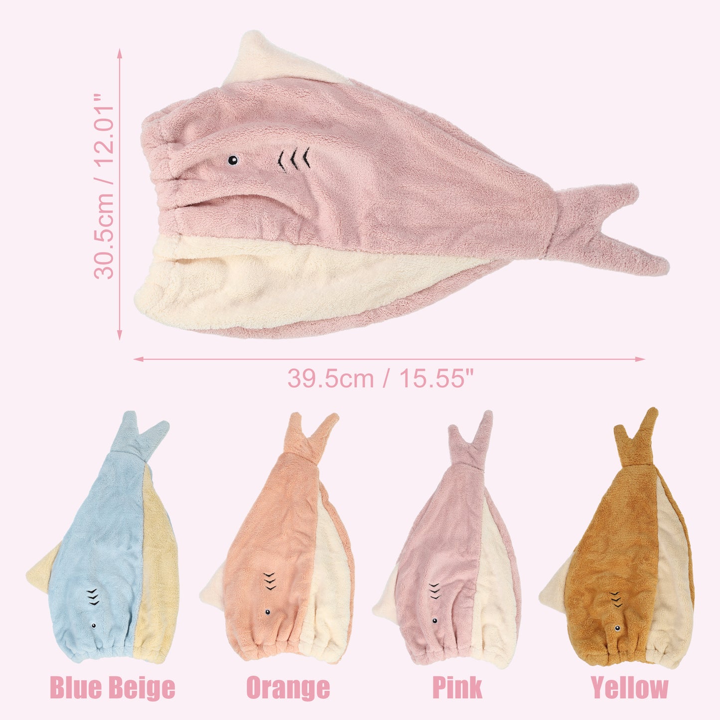 Shark Shaped Cute Hair Drying Towel Absorbent Dry Cap Towel Pink