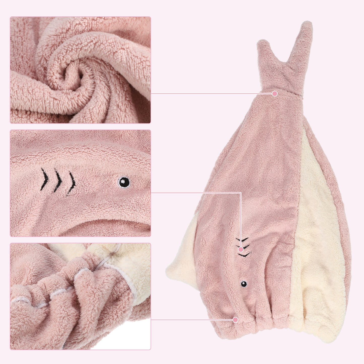 Shark Shaped Cute Hair Drying Towel Absorbent Dry Cap Towel Pink