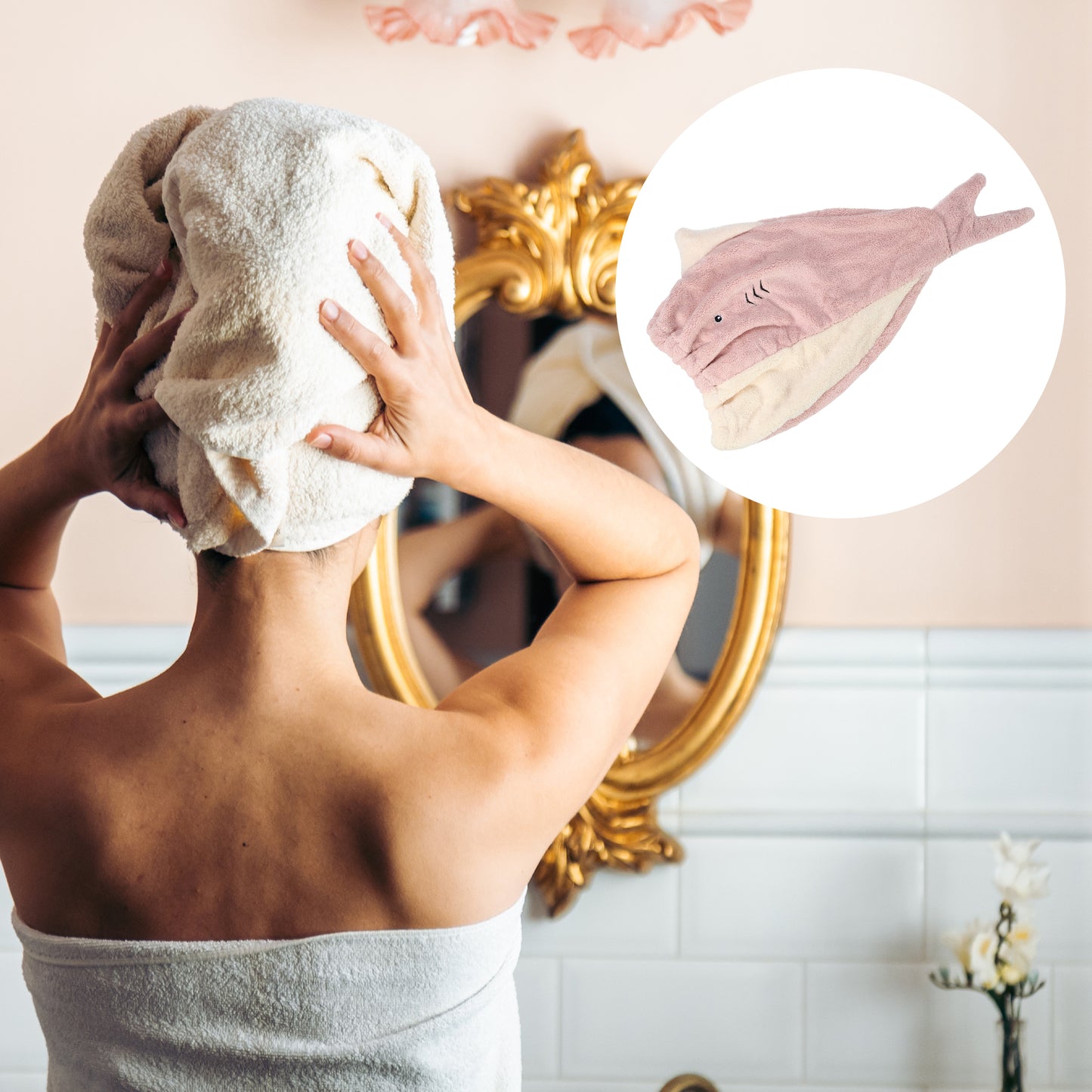 Shark Shaped Cute Hair Drying Towel Absorbent Dry Cap Towel Pink