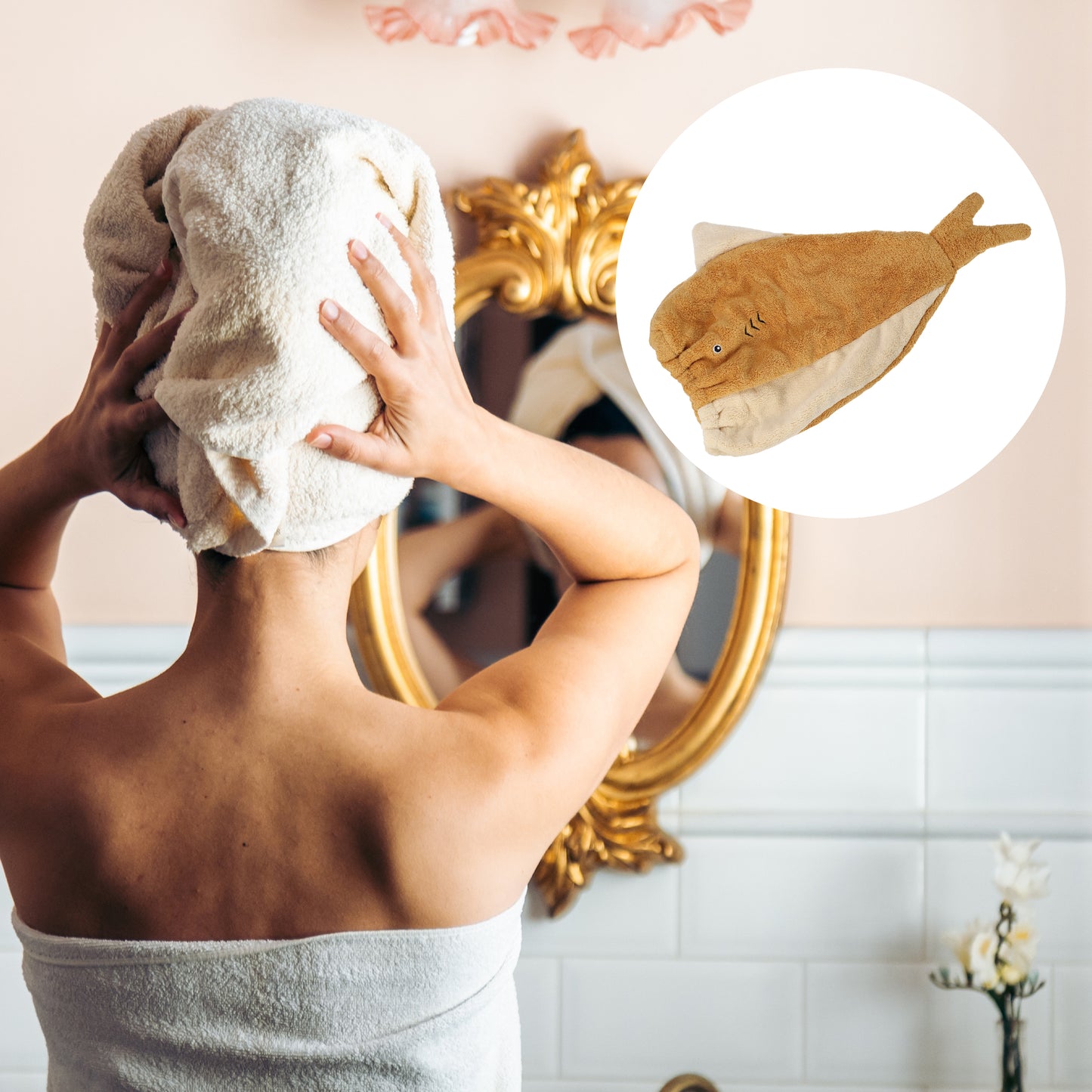 Shark Shaped Cute Hair Drying Towel Absorbent Dry Cap Towel Yellow